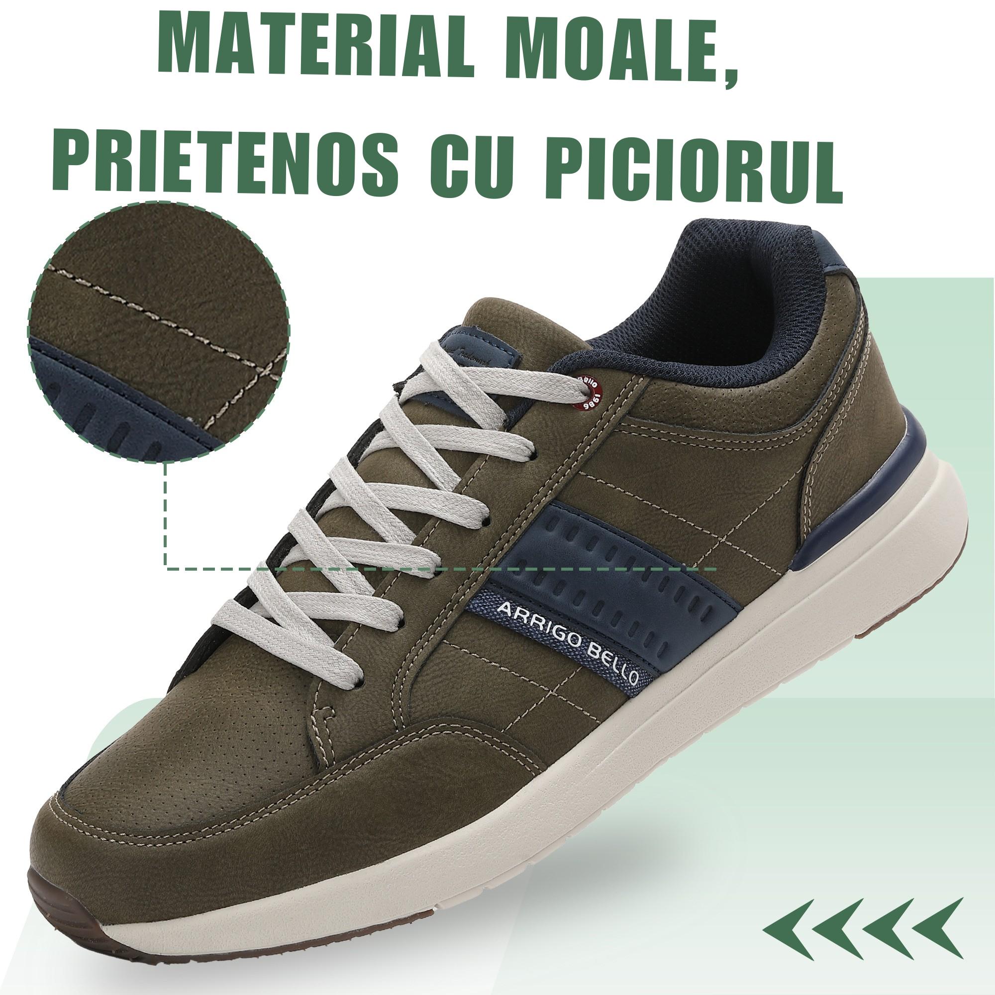 Adidasi Sport-Casual pentru Bărbați, Model Ian, Piele Ecologică Premium, Talpă Spumă, Usori, Confortabili, Arrigo Bello,Khaki