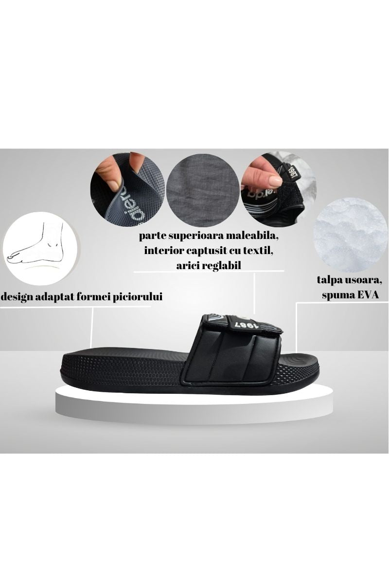 Papuci cu Arici pentru Barbati, Talpa Usoara din Spuma, Negru