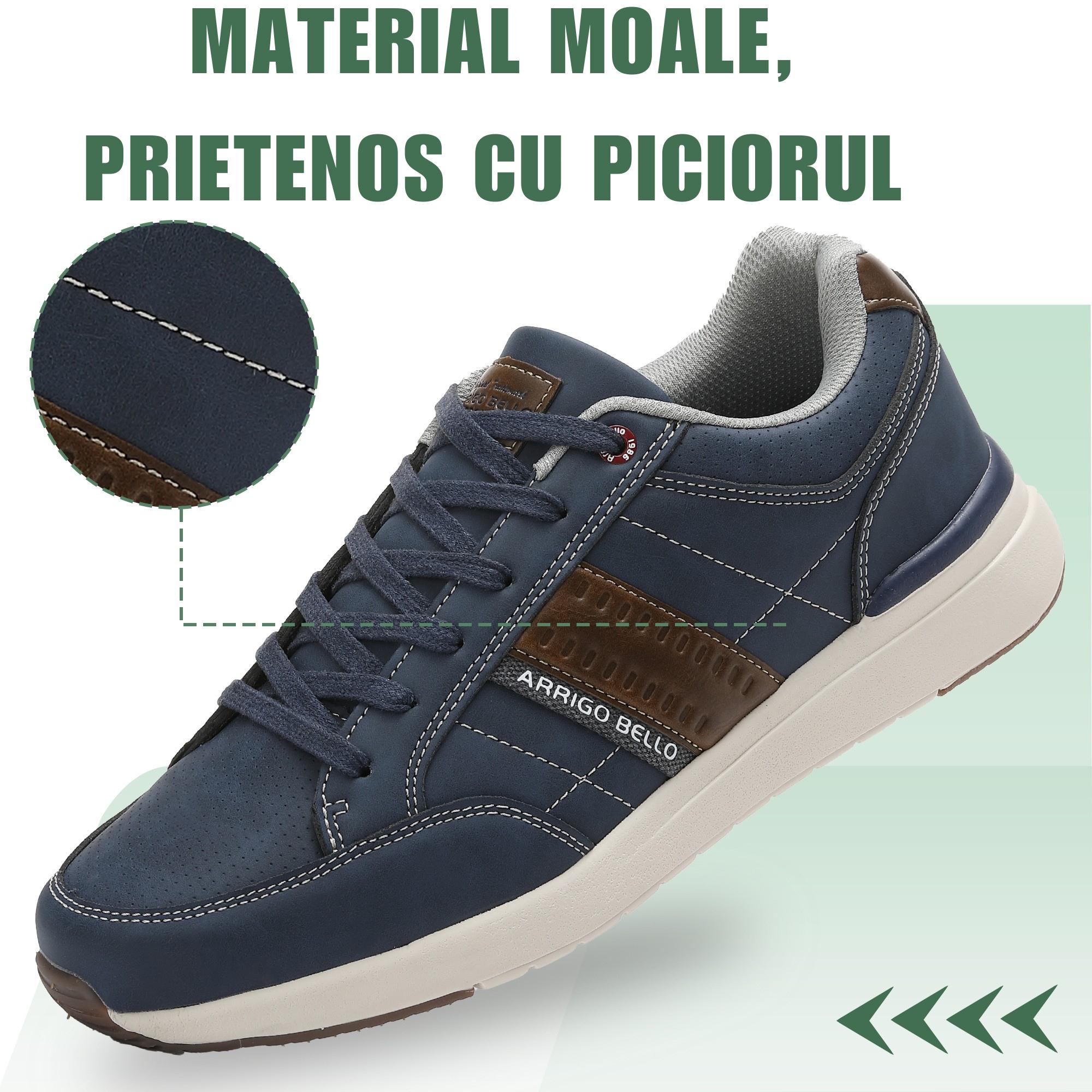 Adidasi Sport-Casual pentru Bărbați, Model Ian, Piele Ecologică Premium, Talpă Spumă, Usori, Confortabili, Arrigo Bello ,Albastru