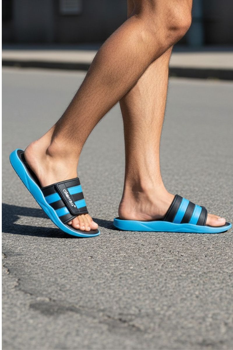 Papuci Bărbați, model Dorin, Confortabili cu Arici – Talpă Moale din Spumă EVA, Material Textil Flexibil, Casual Sport pentru Exterior și Utilizare Zilnică, Aierda, Albastru
