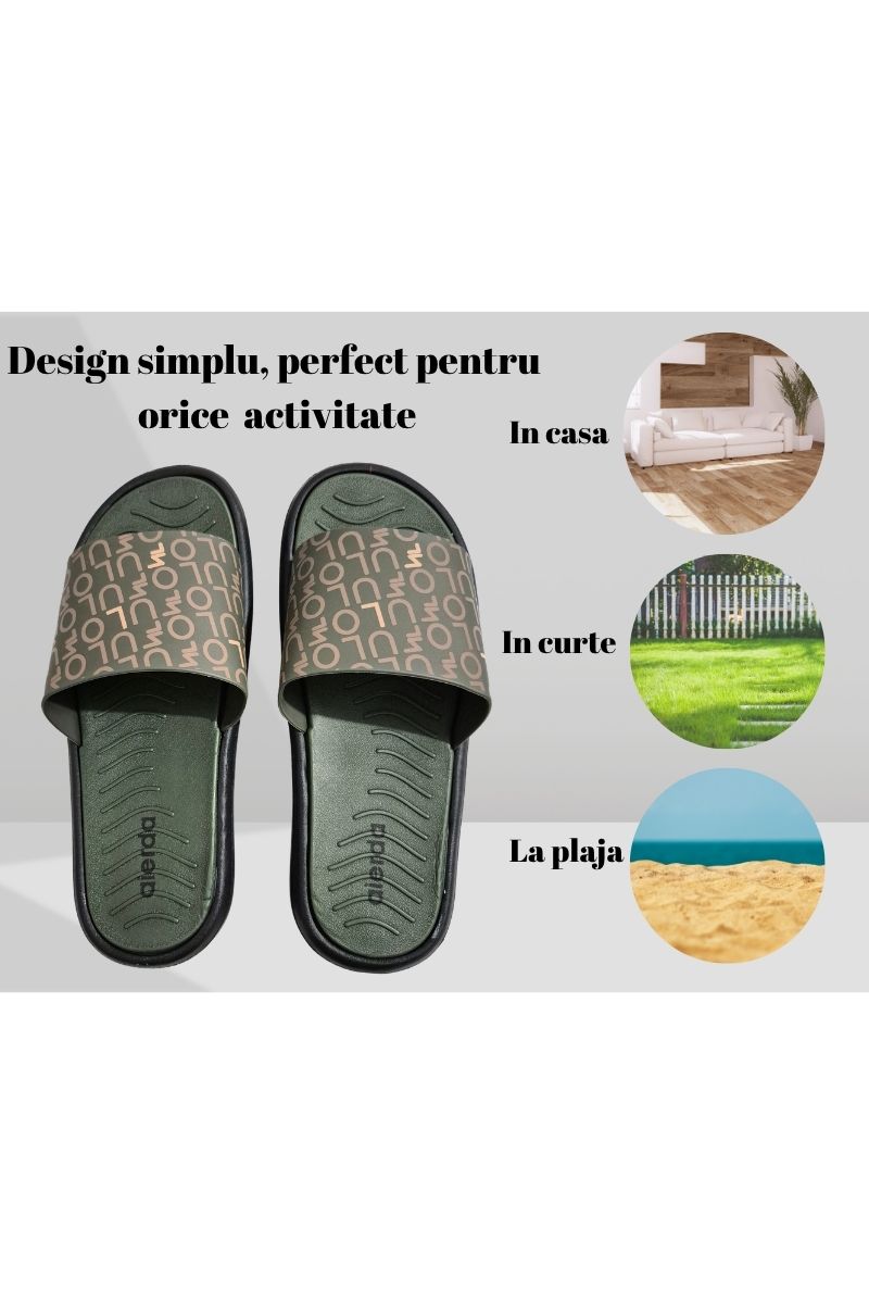 Papuci pentru Barbati, Model Caso, Talpa Usoara din Spuma, Parte superioara maleabila, Confortabili, Khaki