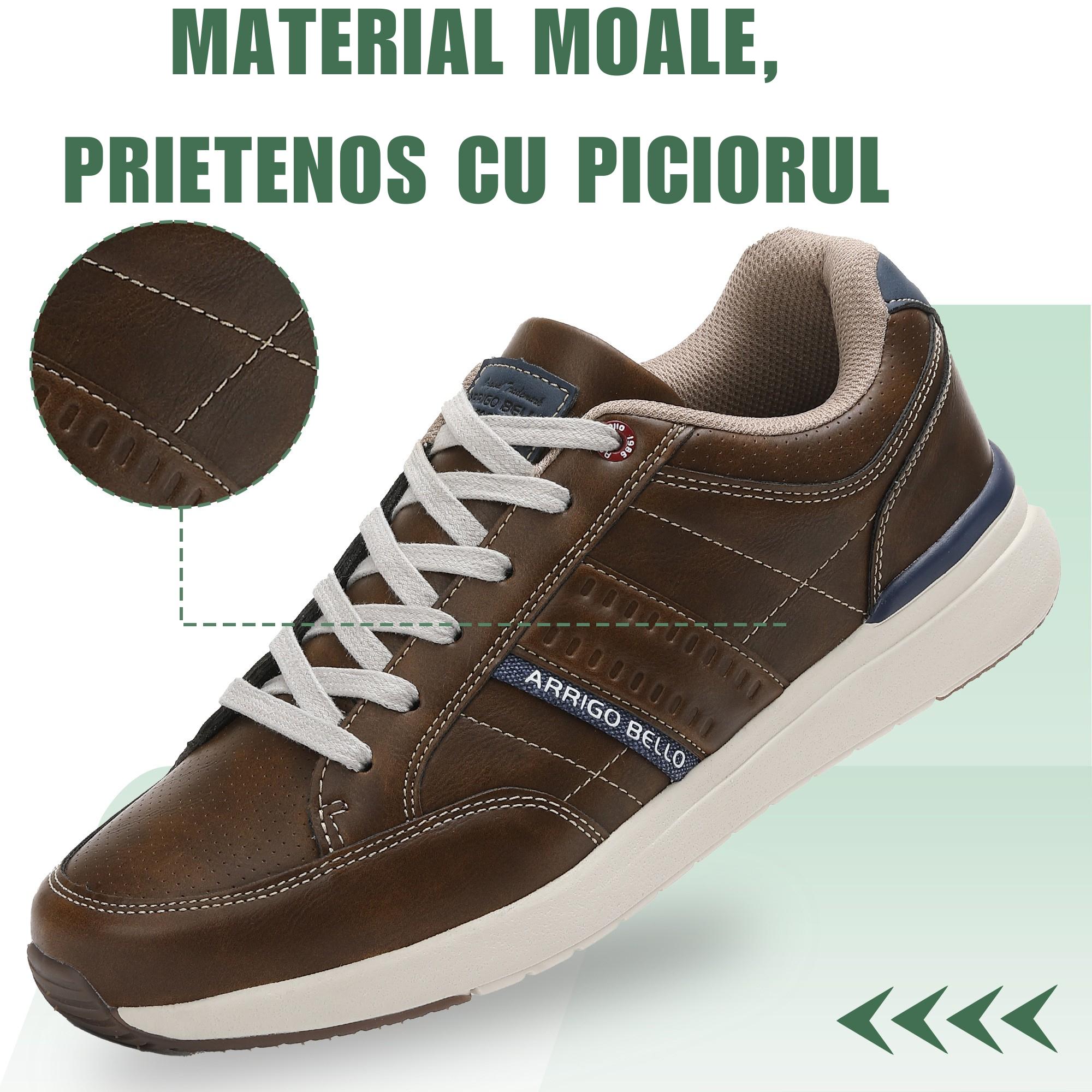 Adidasi Sport-Casual pentru Bărbați, Model Ian, Piele Ecologică Premium, Talpă Spumă, Usori, Confortabili, Arrigo Bello, Maro