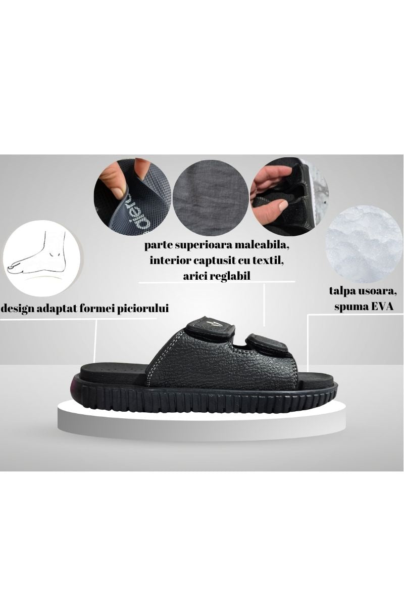 Papuci pentru Barbati, Model Zian, Arici reglabil, Talpa Usoara de Spuma, Confortabli, Negru