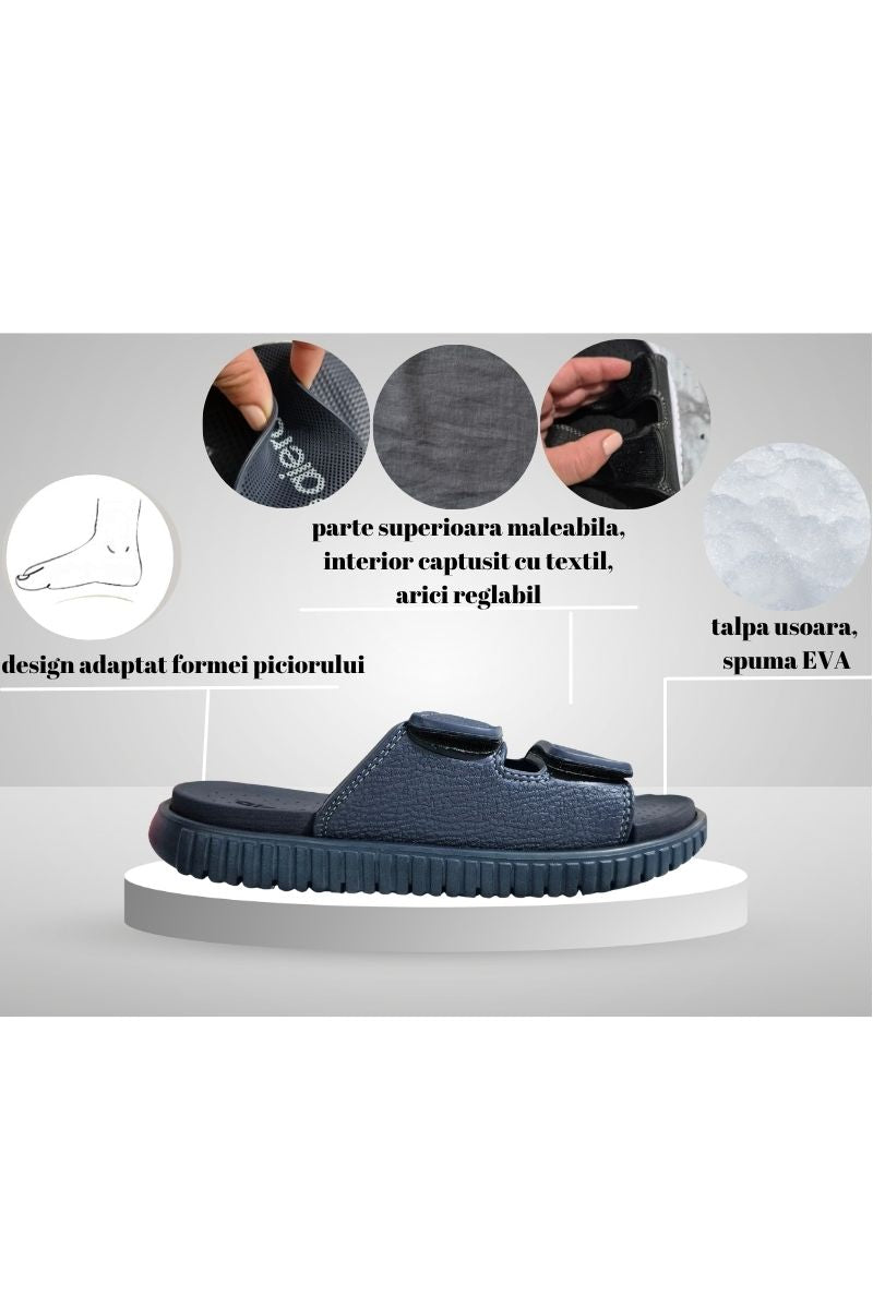 Papuci pentru Barbati, Model Zian, Arici reglabil, Talpa Usoara de Spuma, Confortabli, Bleumarin