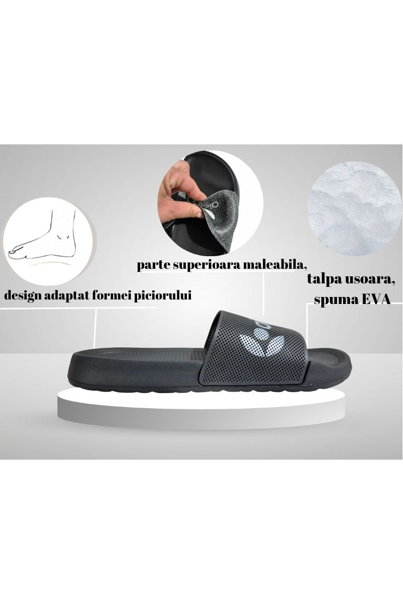 Papuci pentru Barbati, Model Toni, Talpa Usoara din Spuma, Confortabili, Gri inchis