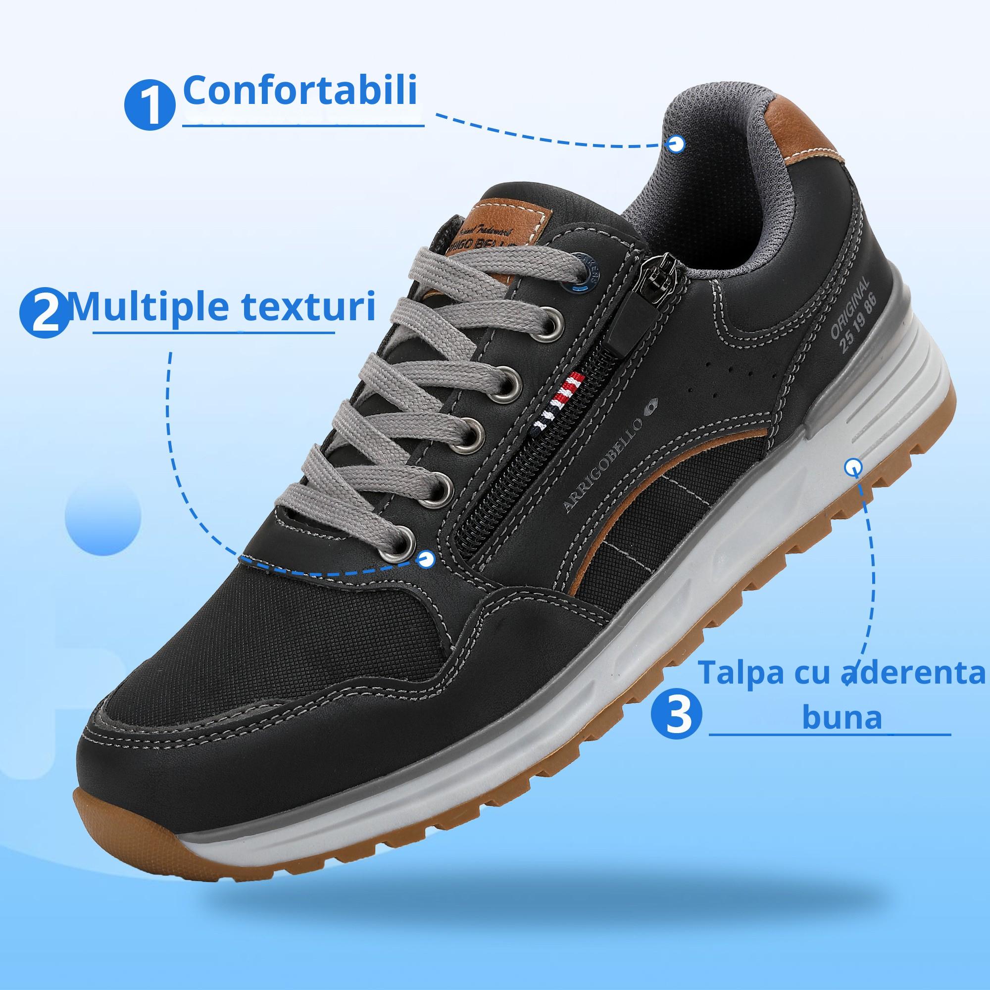 Pantofi casual Adrian pentru Barbati, Piele ecologica Premium, Inchidere Siret si Fermoar, Arrigo Bello