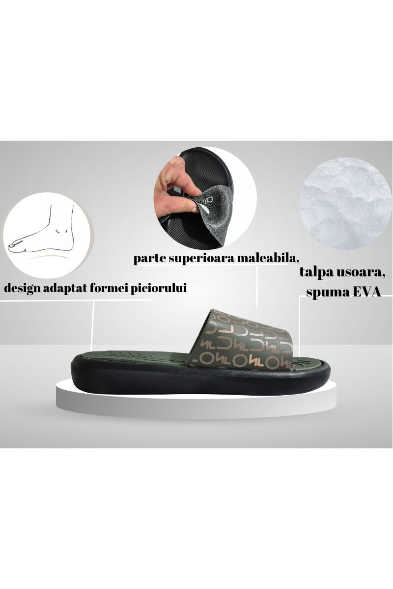 Papuci pentru Barbati, Model Caso, Talpa Usoara din Spuma, Parte superioara maleabila, Confortabili, Khaki
