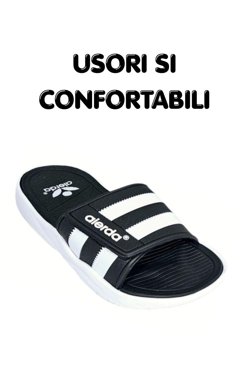 Papuci Bărbați, model Dorin, Confortabili cu Arici – Talpă Moale din Spumă EVA, Material Textil Flexibil, Casual Sport pentru Exterior și Utilizare Zilnică, Aierda, Alb-negru