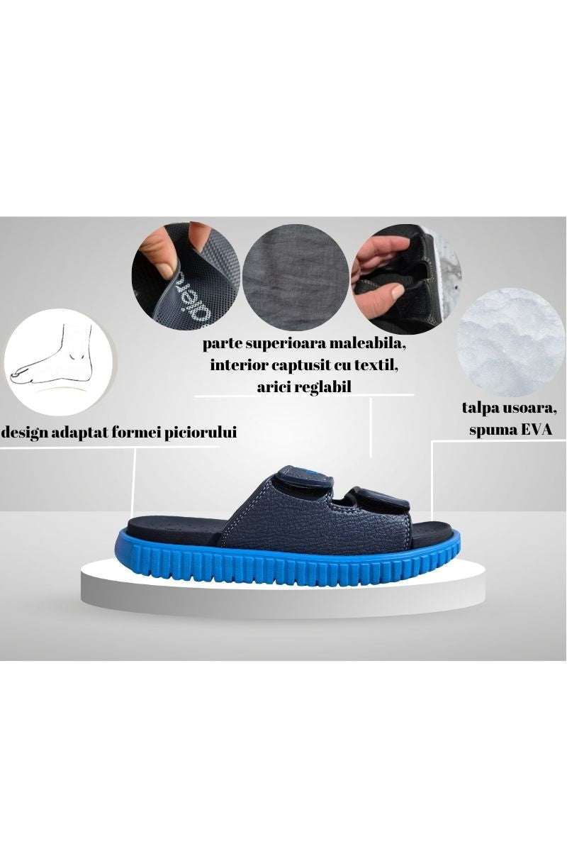 Papuci pentru Barbati, Model Zian, Arici reglabil, Talpa Usoara de Spuma, Confortabli, Albastru