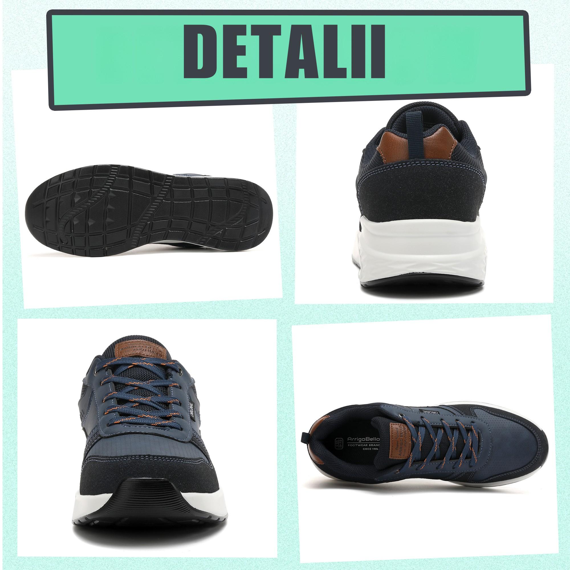 Adidasi casual-sport pentru Barbati, Model Logan, Piele ecologica Premium, Talpa inalta, Ax Boxing, Bleumarin