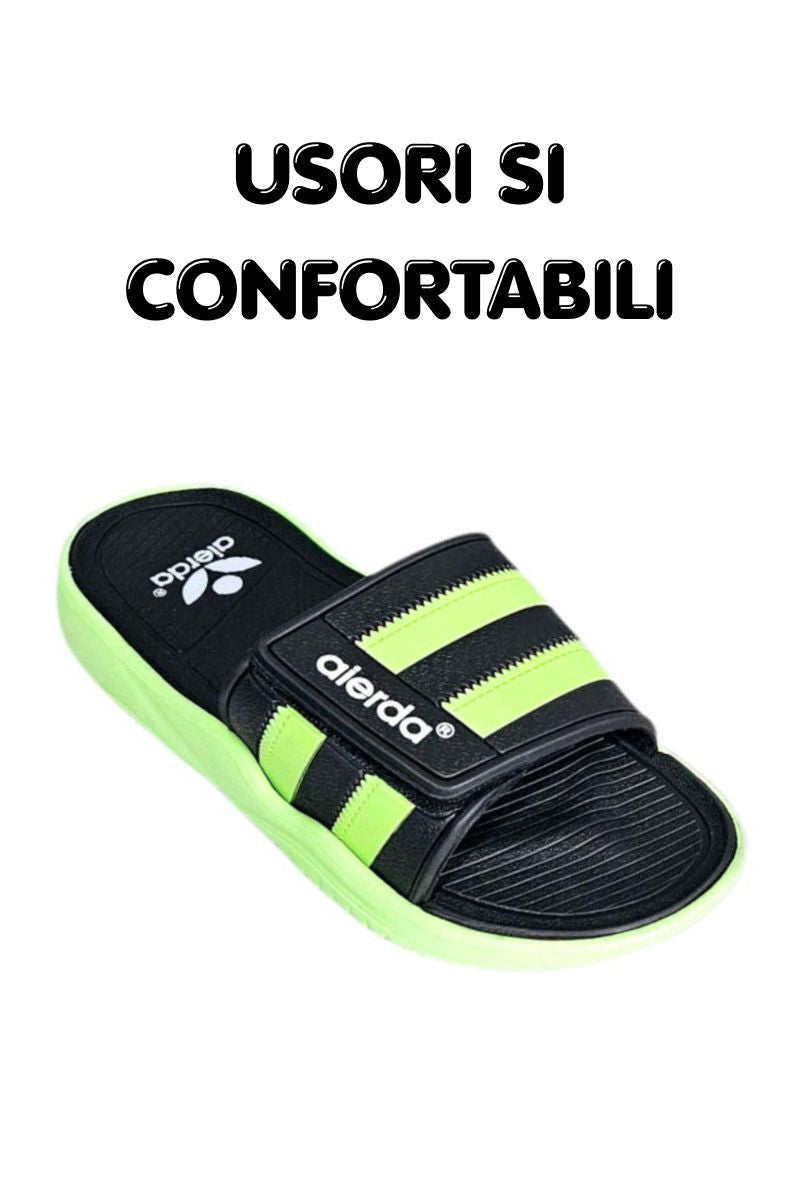 Papuci Bărbați, model Dorin, Confortabili cu Arici – Talpă Moale din Spumă EVA, Material Textil Flexibil, Casual Sport pentru Exterior și Utilizare Zilnică, Aierda, Negru-verde
