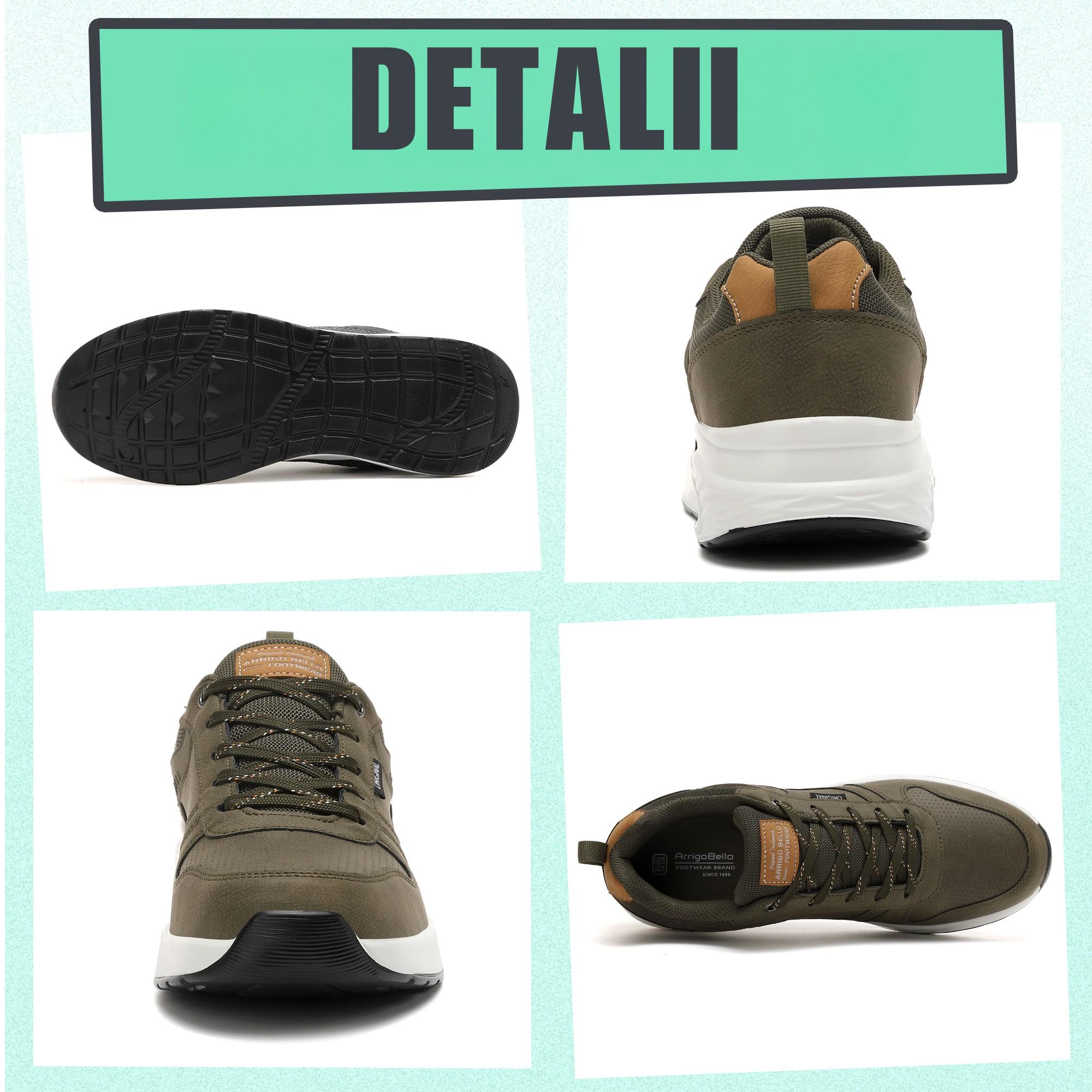 Adidasi casual-sport pentru Barbati, Model Logan, Piele ecologica Premium, Talpa inalta, Ax Boxing, Khaki