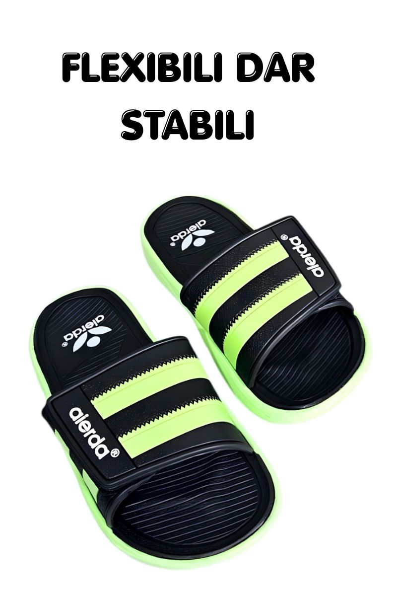 Papuci Bărbați, model Dorin, Confortabili cu Arici – Talpă Moale din Spumă EVA, Material Textil Flexibil, Casual Sport pentru Exterior și Utilizare Zilnică, Aierda, Negru-verde