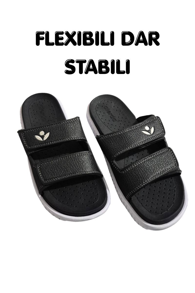 Papuci pentru Barbati, Model Zian, Arici reglabil, Talpa Usoara de Spuma, Confortabli, Negru-alb