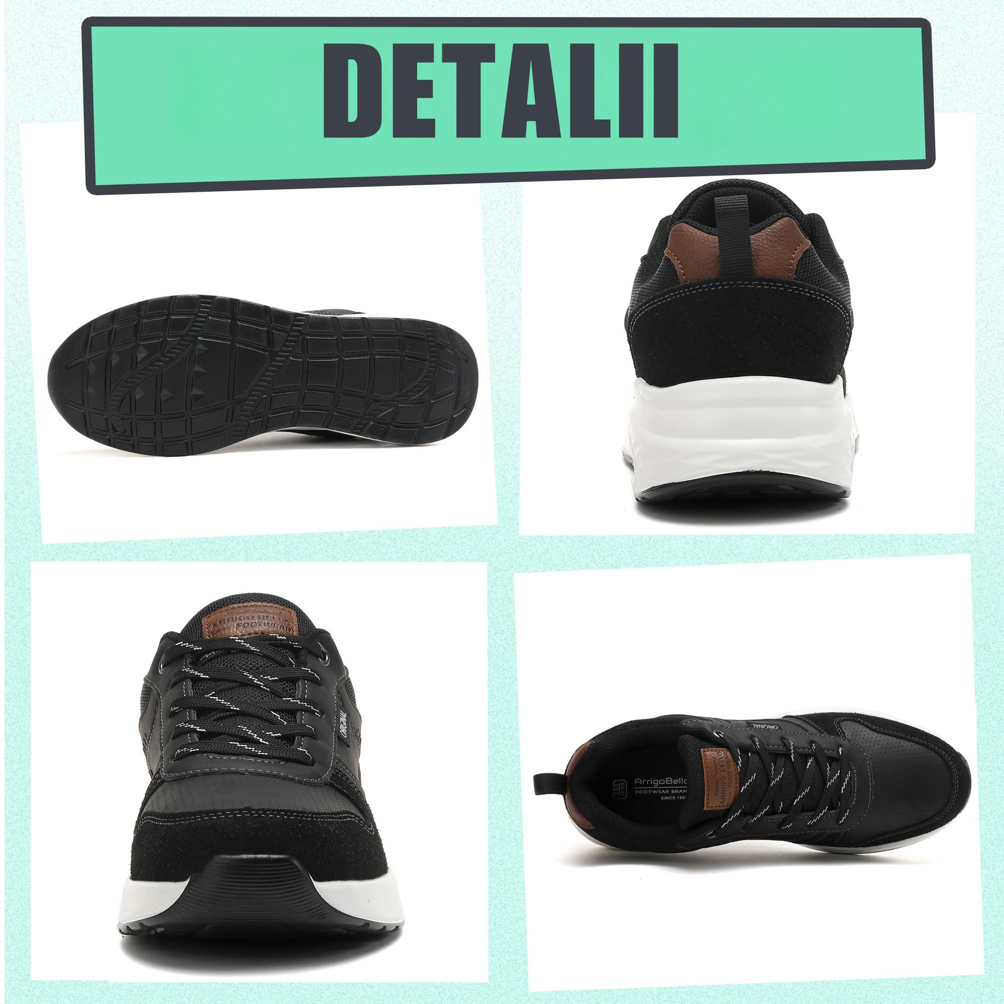 Adidasi casual-sport pentru Barbati, Model Logan, Piele ecologica Premium, Talpa inalta, Ax Boxing, Negru