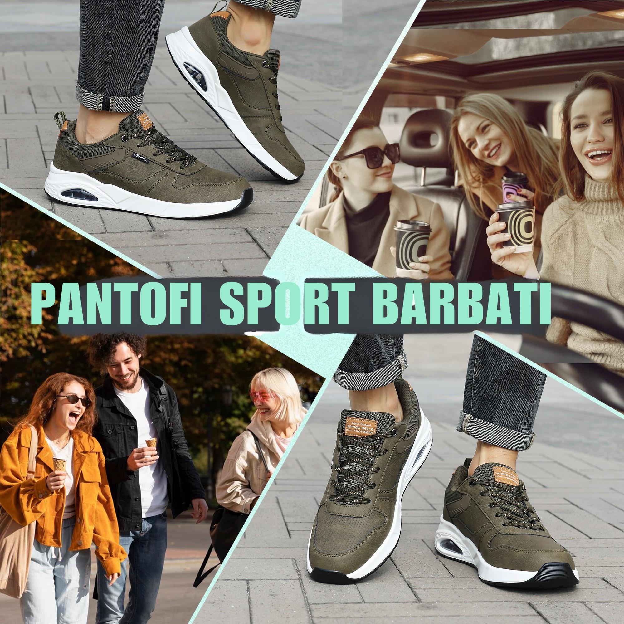 Adidasi casual-sport pentru Barbati, Model Logan, Piele ecologica Premium, Talpa inalta, Ax Boxing, Khaki