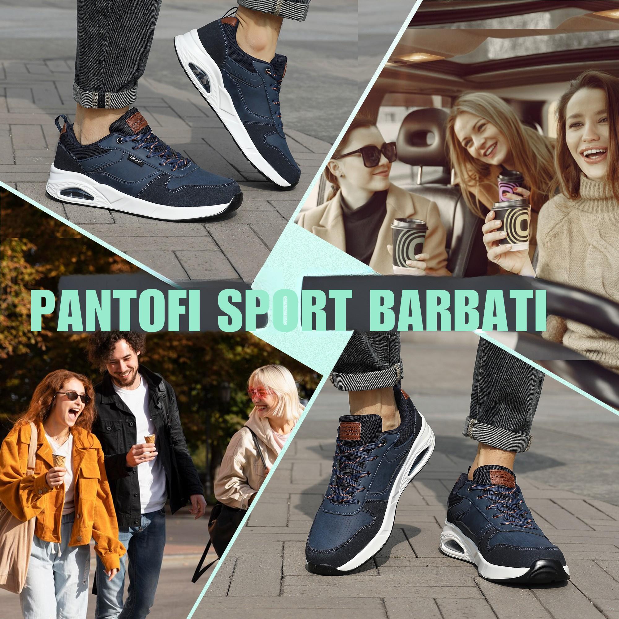 Adidasi casual-sport pentru Barbati, Model Logan, Piele ecologica Premium, Talpa inalta, Ax Boxing, Bleumarin
