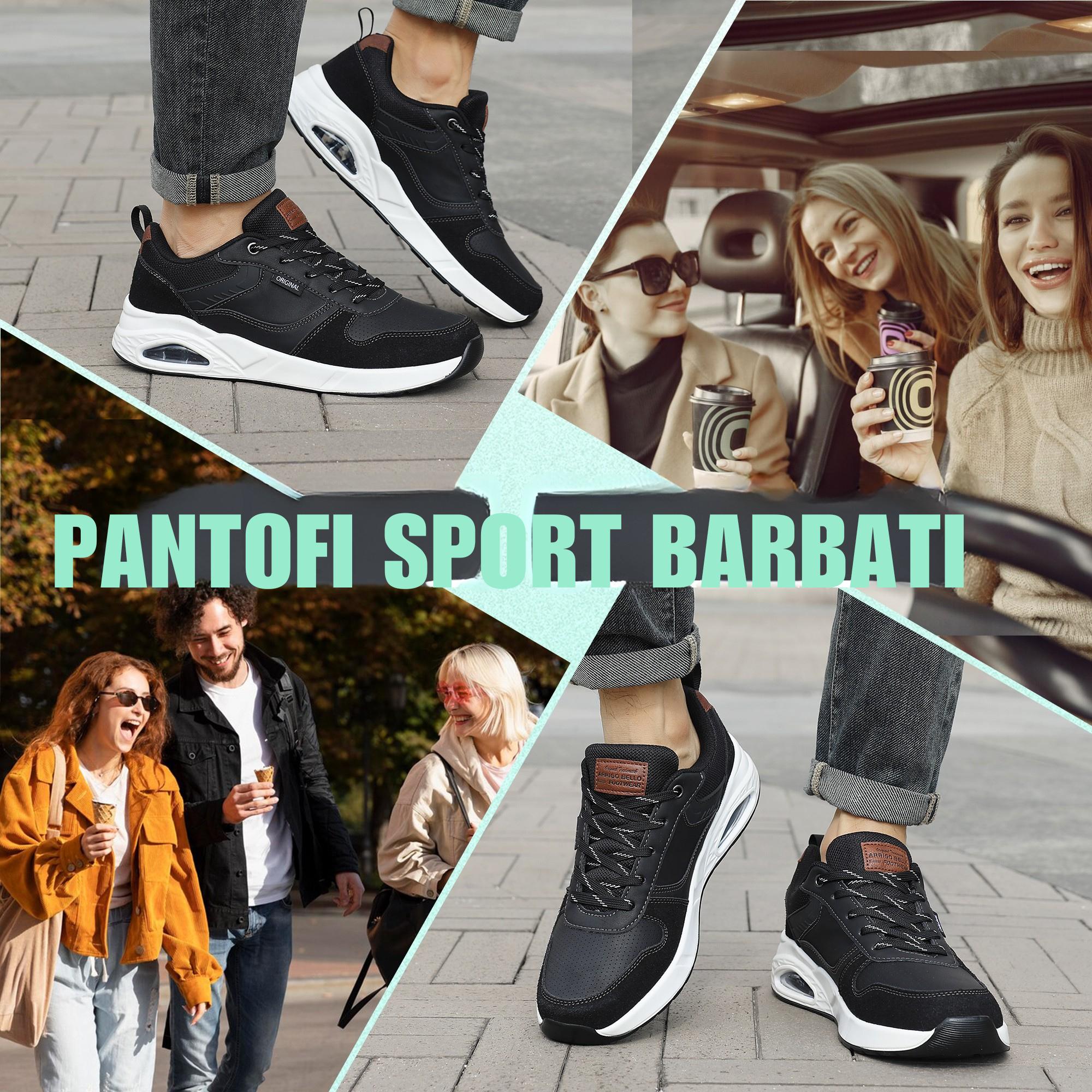 Adidasi casual-sport pentru Barbati, Model Logan, Piele ecologica Premium, Talpa inalta, Ax Boxing, Negru