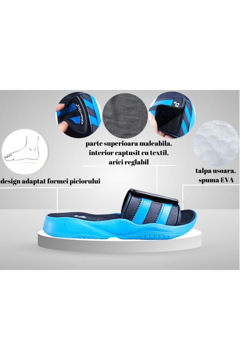 Papuci Bărbați, model Dorin, Confortabili cu Arici – Talpă Moale din Spumă EVA, Material Textil Flexibil, Casual Sport pentru Exterior și Utilizare Zilnică, Aierda, Albastru