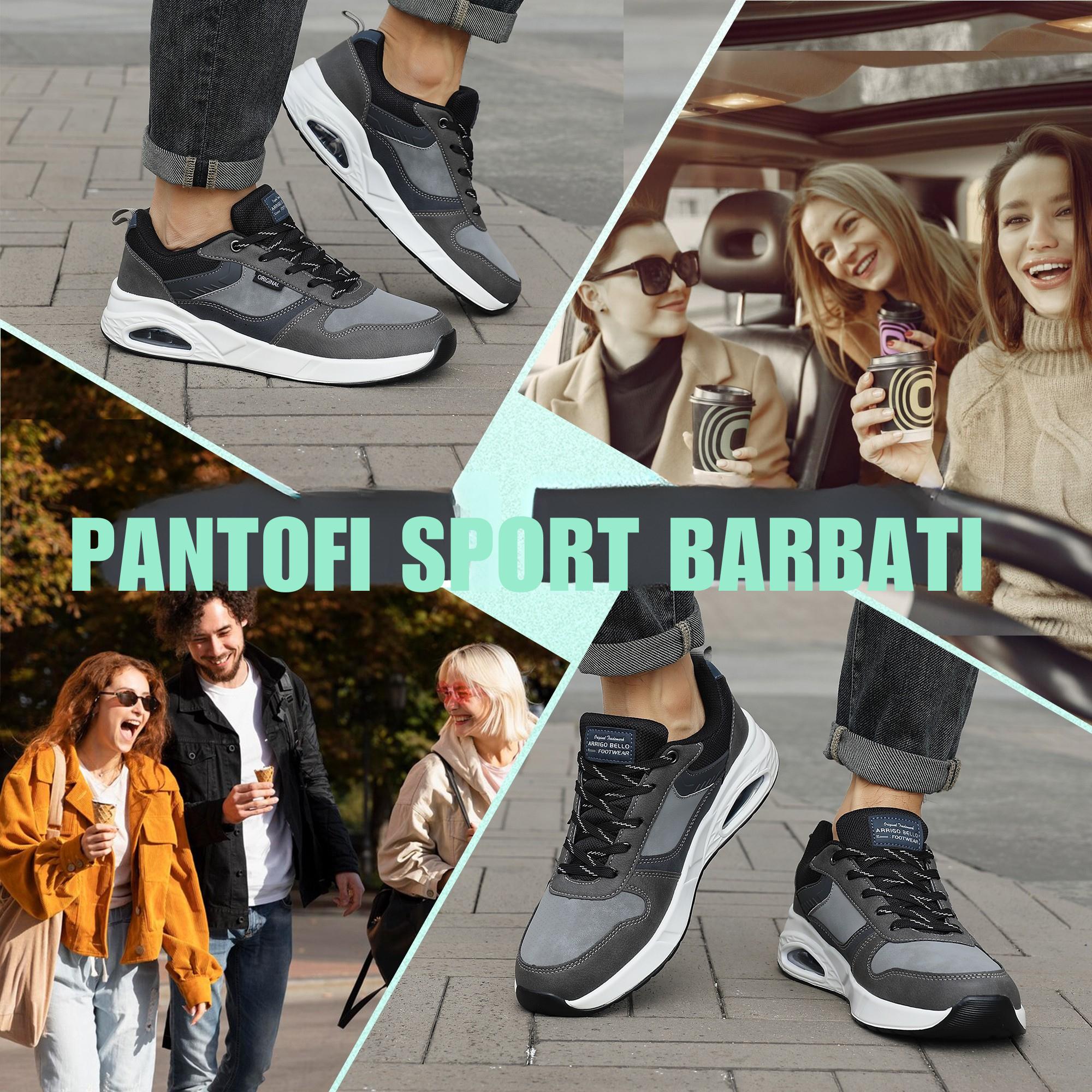 Adidasi casual-sport pentru Barbati, Model Logan, Piele ecologica Premium, Talpa inalta, Ax Boxing,Gri