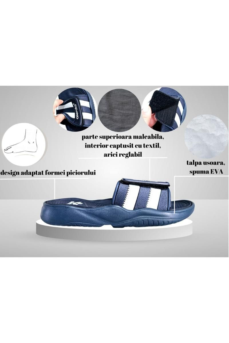 Papuci Bărbați, model Dorin, Confortabili cu Arici – Talpă Moale din Spumă EVA, Material Textil Flexibil, Casual Sport pentru Exterior și Utilizare Zilnică, Aierda, Bleumarin