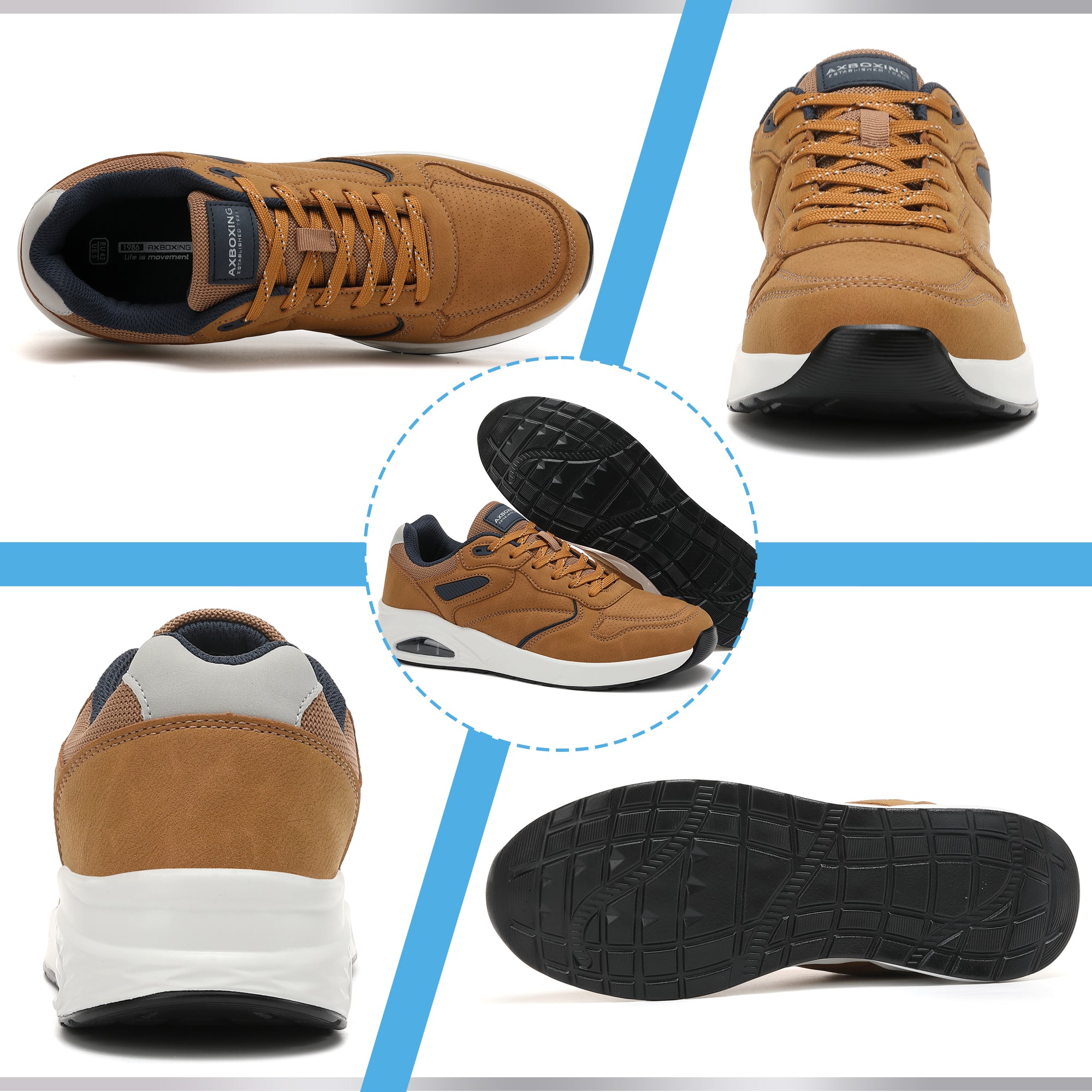 Adidasi sport-casual pentru Barbati, Model Marcus,Piele ecologica Premium, Talpa inalta, Confortabili, Ax Boxing,Maro