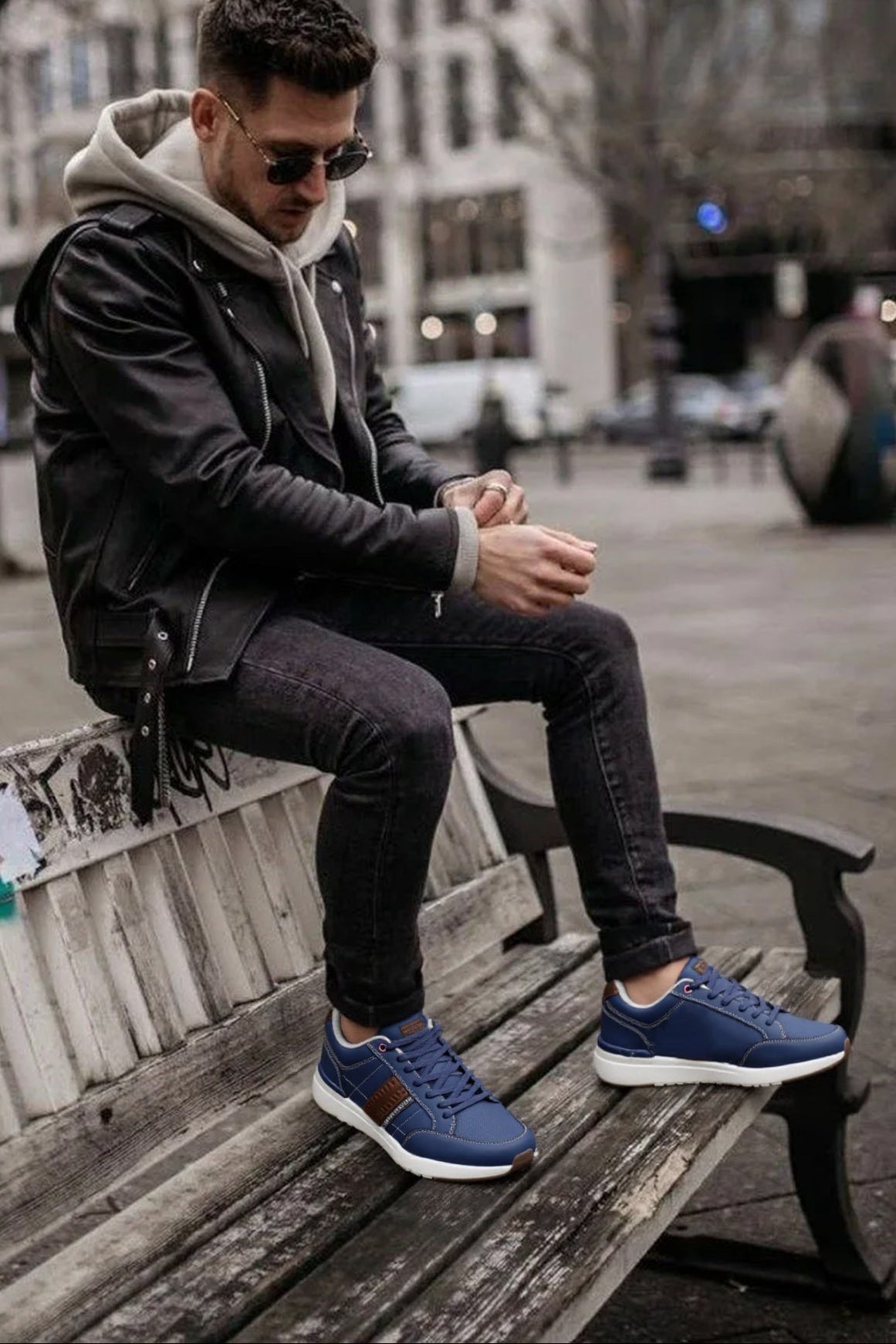 Adidasi Sport-Casual pentru Bărbați, Model Ian, Piele Ecologică Premium, Talpă Spumă, Usori, Confortabili, Arrigo Bello ,Albastru