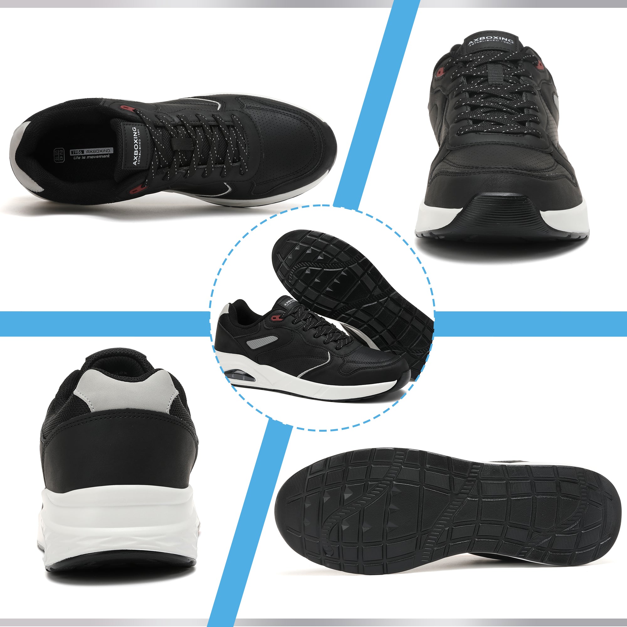 Adidasi sport-casual pentru Barbati, Model Marcus,Piele ecologica Premium, Talpa inalta, Confortabili, Ax Boxing,Negru