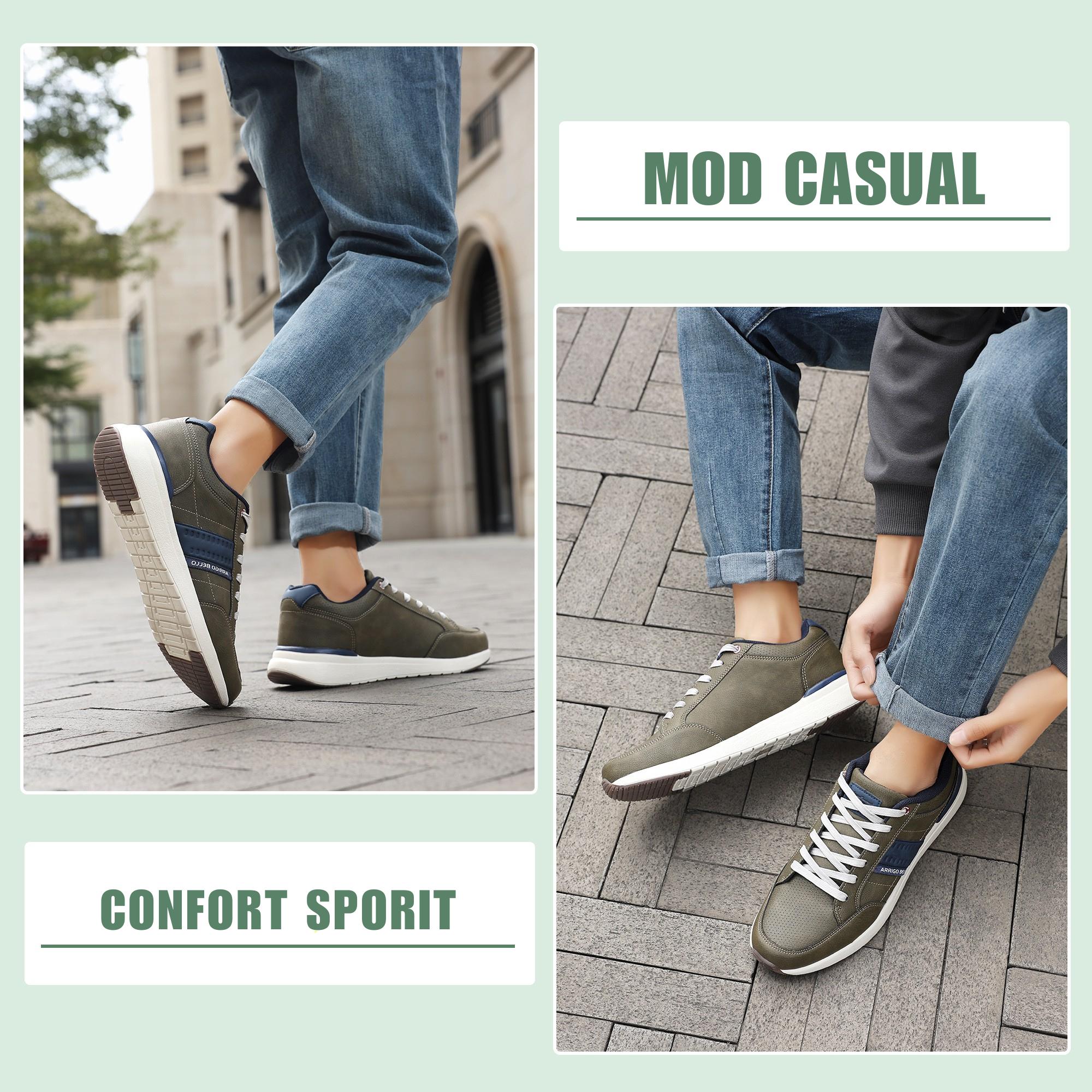 Adidasi Sport-Casual pentru Bărbați, Model Ian, Piele Ecologică Premium, Talpă Spumă, Usori, Confortabili, Arrigo Bello,Khaki
