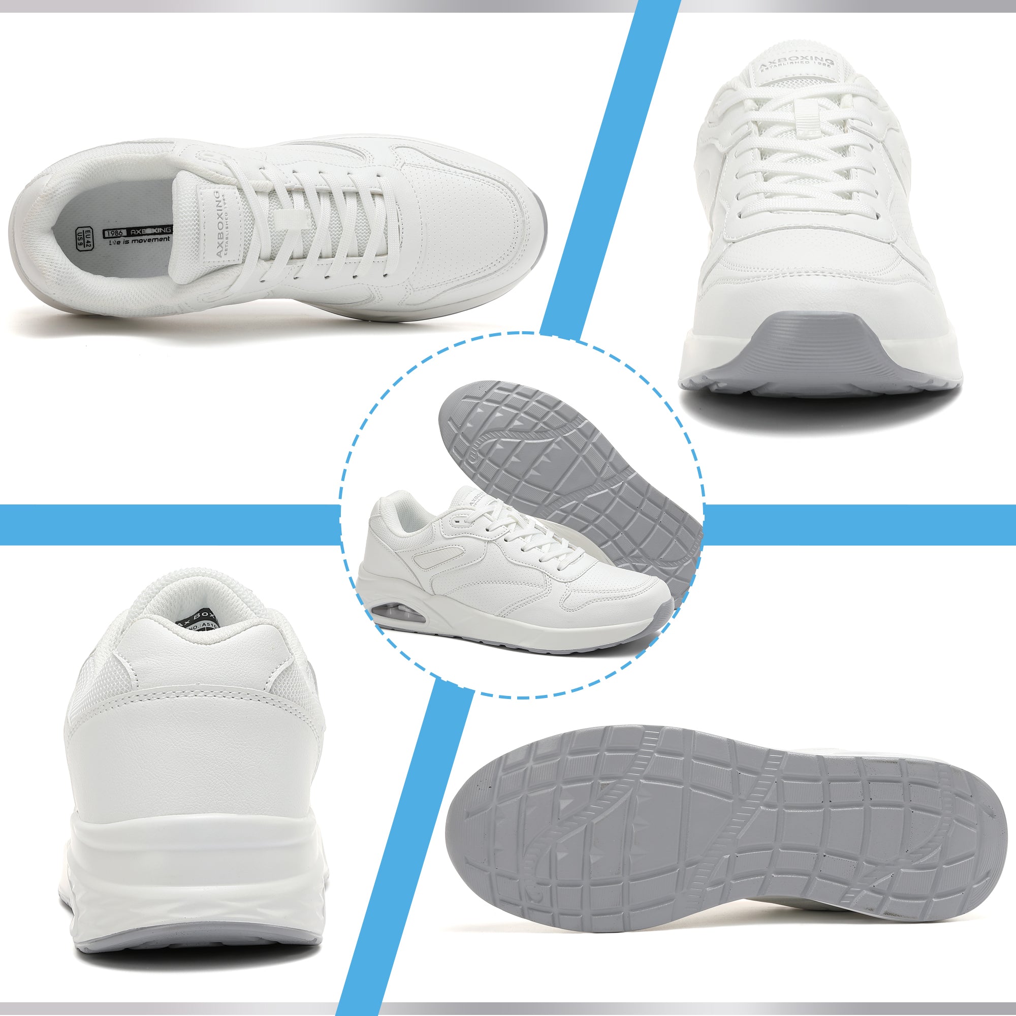 Adidasi sport-casual pentru Barbati, Model Marcus,Piele ecologica Premium, Talpa inalta, Confortabili, Ax Boxing, Alb