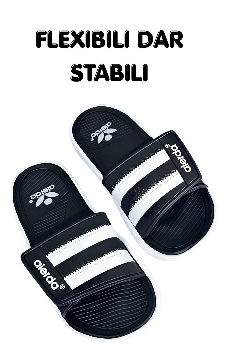 Papuci Bărbați, model Dorin, Confortabili cu Arici – Talpă Moale din Spumă EVA, Material Textil Flexibil, Casual Sport pentru Exterior și Utilizare Zilnică, Aierda, Alb-negru