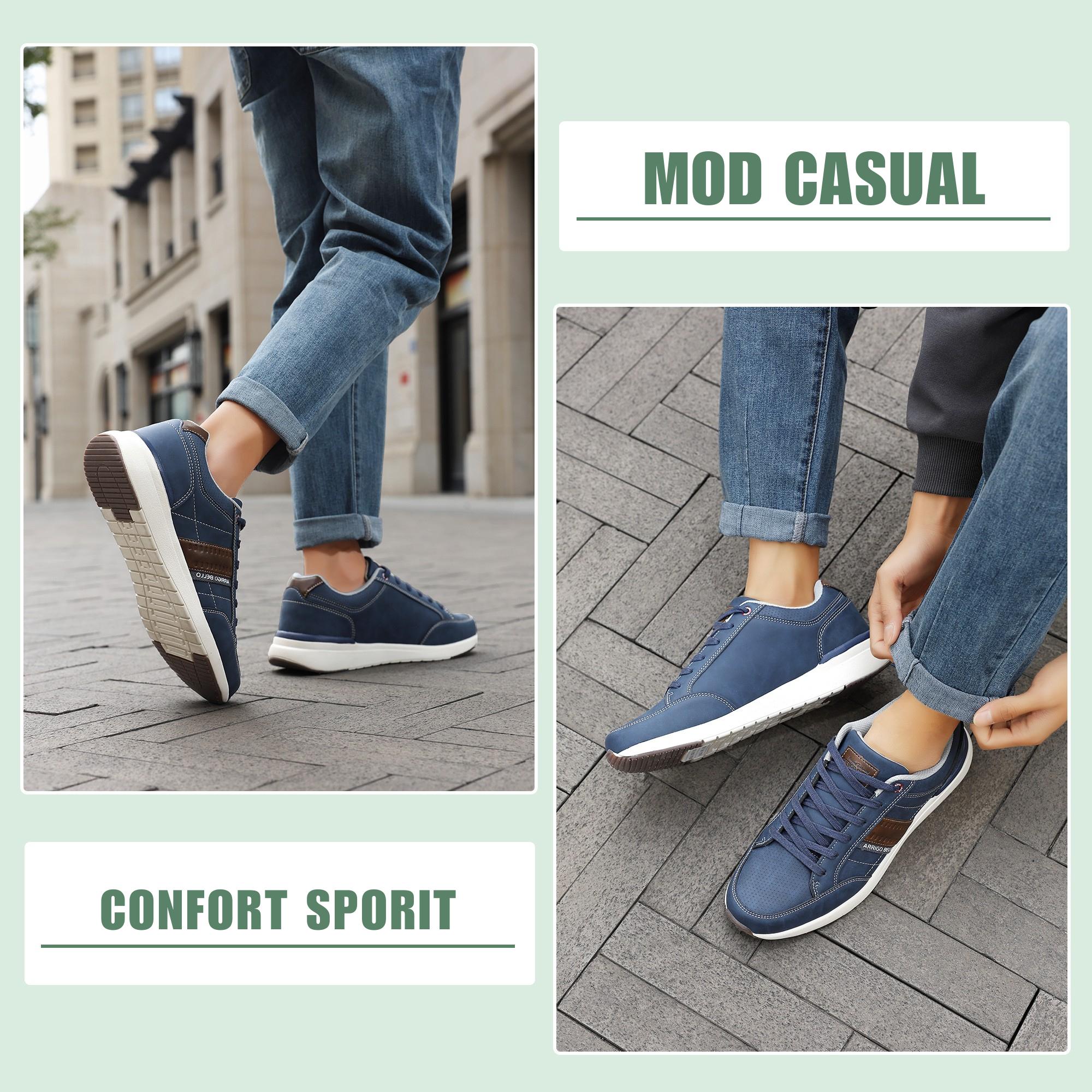 Adidasi Sport-Casual pentru Bărbați, Model Ian, Piele Ecologică Premium, Talpă Spumă, Usori, Confortabili, Arrigo Bello ,Albastru