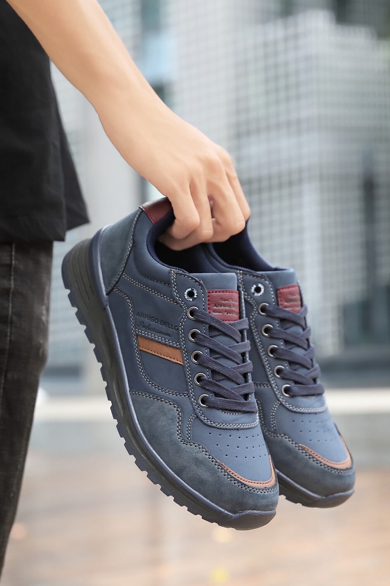 Adidași Casual pentru Bărbați, Model Kai, Piele Ecologică și Talpă PVC Durabilă, Inchidere Sireturi, Arrigo Bello, Bleumarin