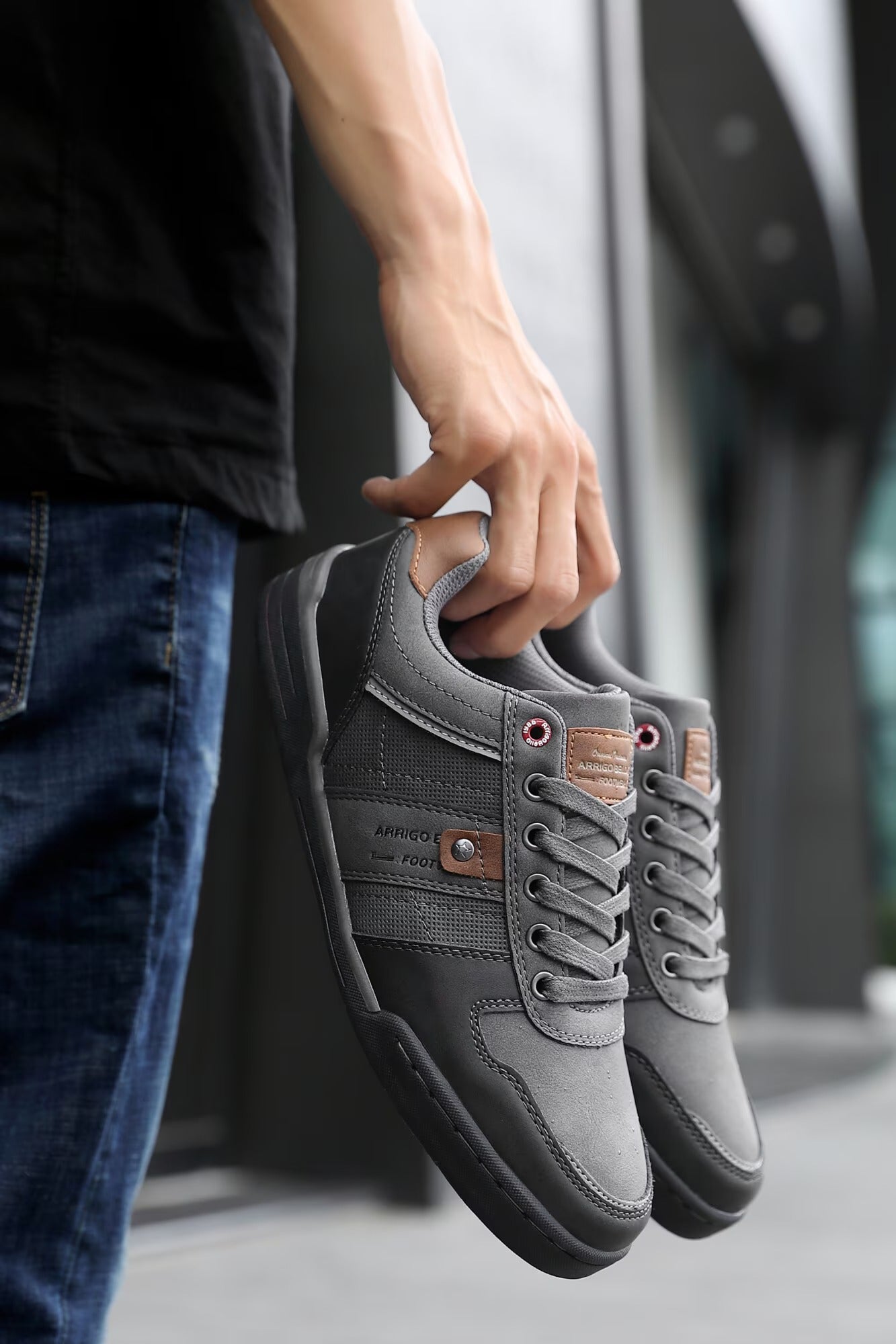 Tenesi Casual pentru Barbati, Model Fabian, Materiale Premium, Talpa subtire, Inchidere siret, Arrigo Bello,Gri