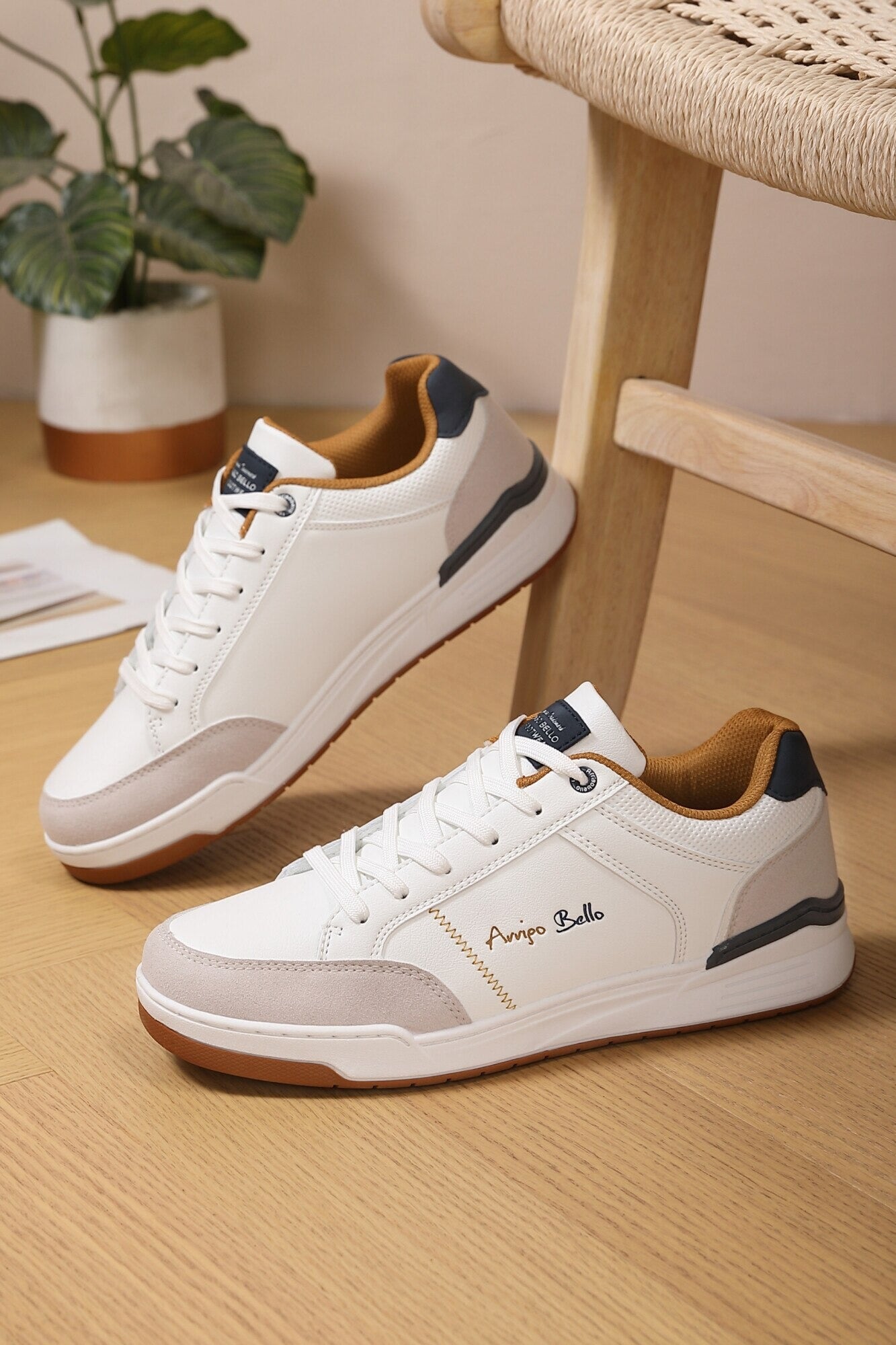 Adidasi Casual-sport pentru Barbati, Model Ivan, Piele Ecologica, Talpa cusuta, Confort si Stil, Arrigo Bello, Alb
