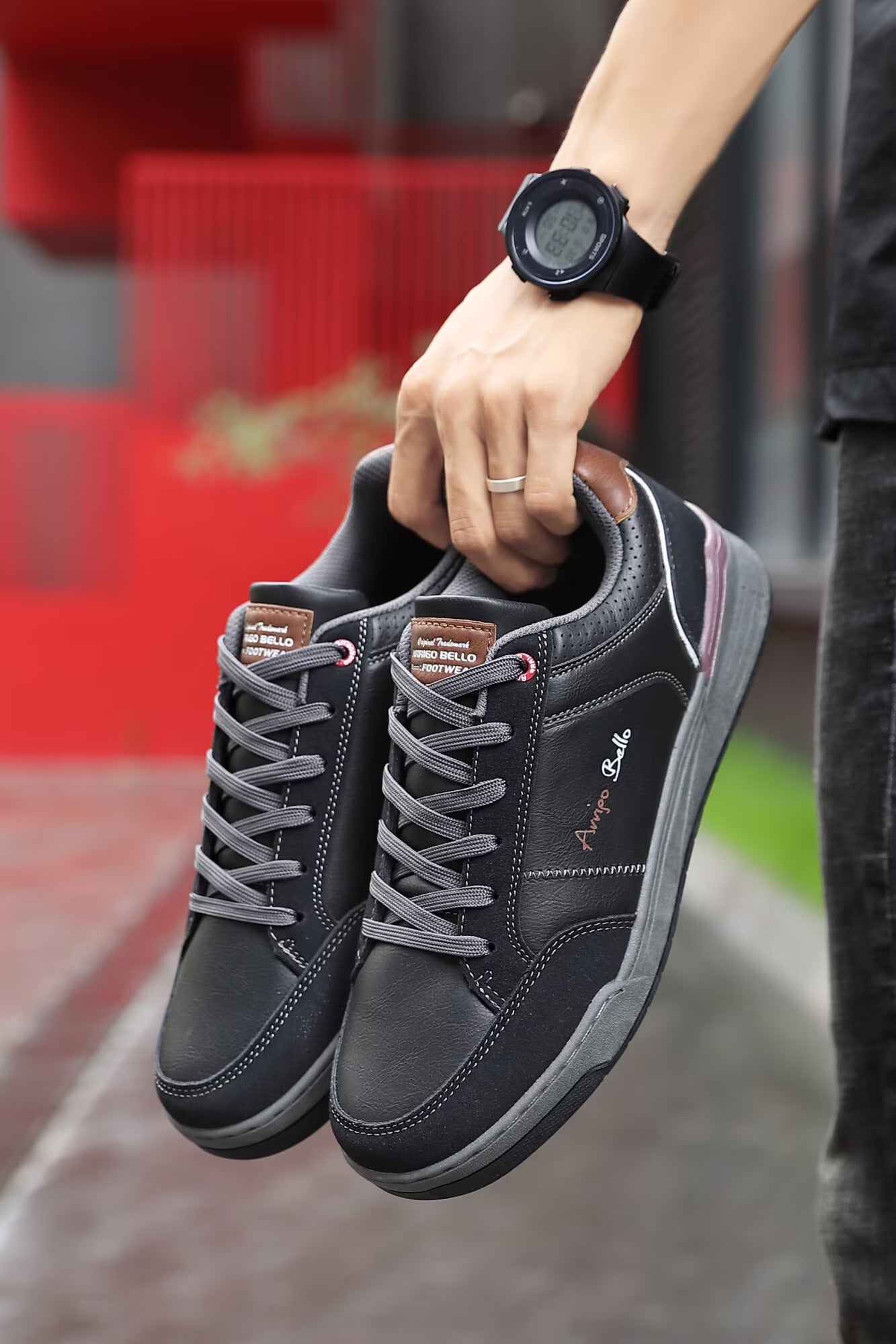 Adidasi Casual-sport pentru Barbati, Model Ivan, Piele Ecologica, Talpa cusuta, Confort si Stil, Arrigo Bello, Negru