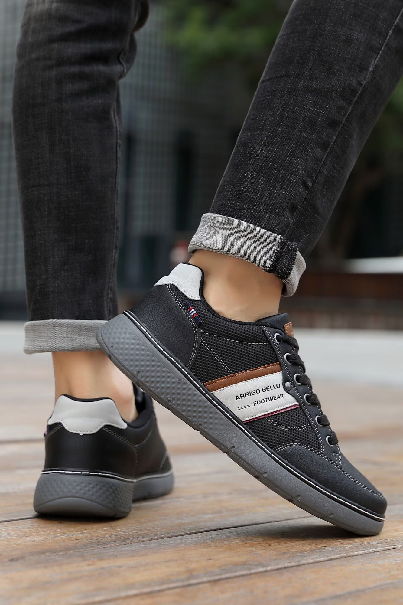 Adidasi Casual pentru Barbati, Model Calder, Talpa Usoara din spuma, Piele ecologica premium, Arrigo Bello,Negru