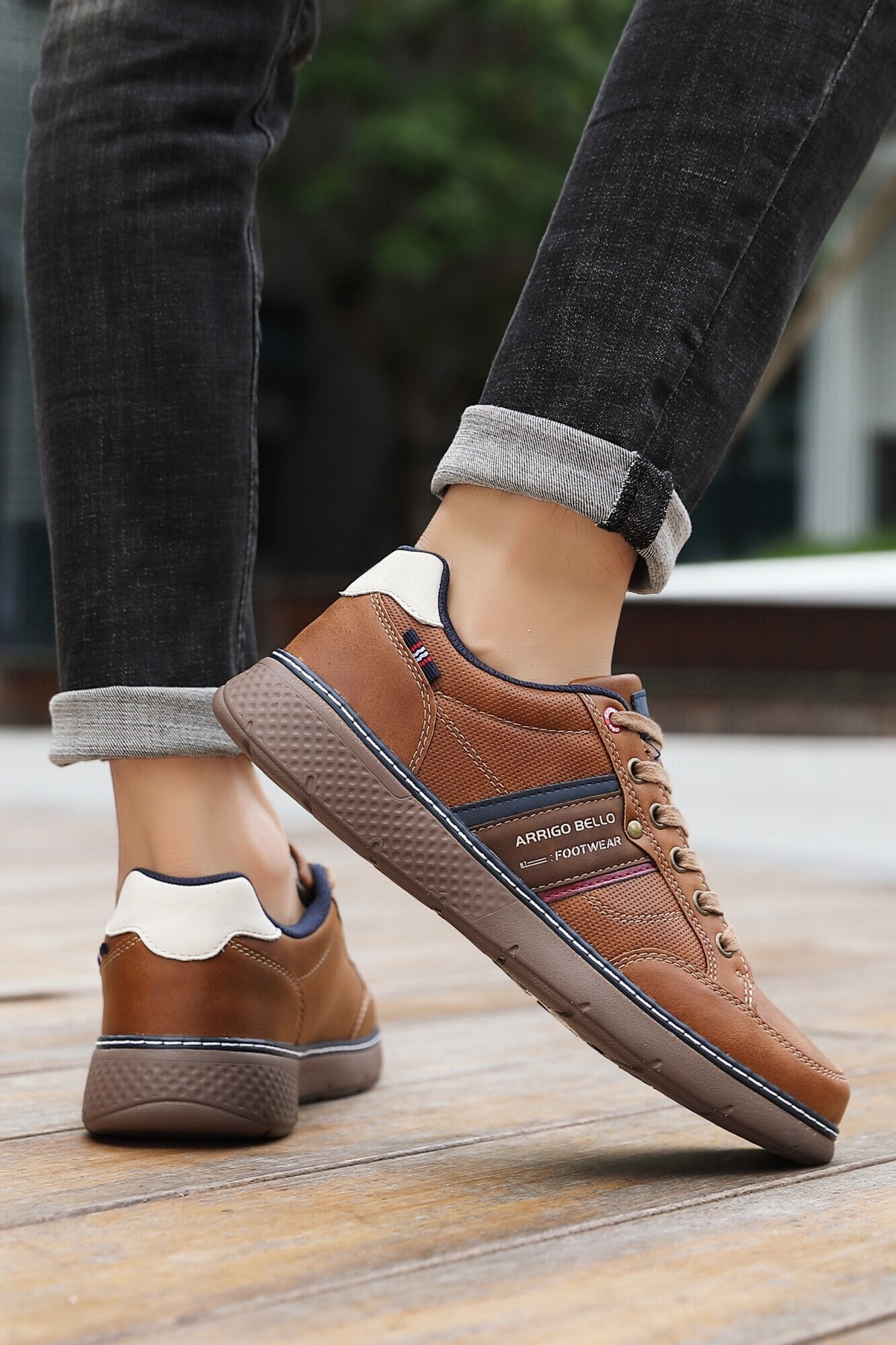 Adidasi Casual pentru Barbati, Model Calder, Talpa Usoara din spuma, Piele ecologica premium, Arrigo Bello,Maro