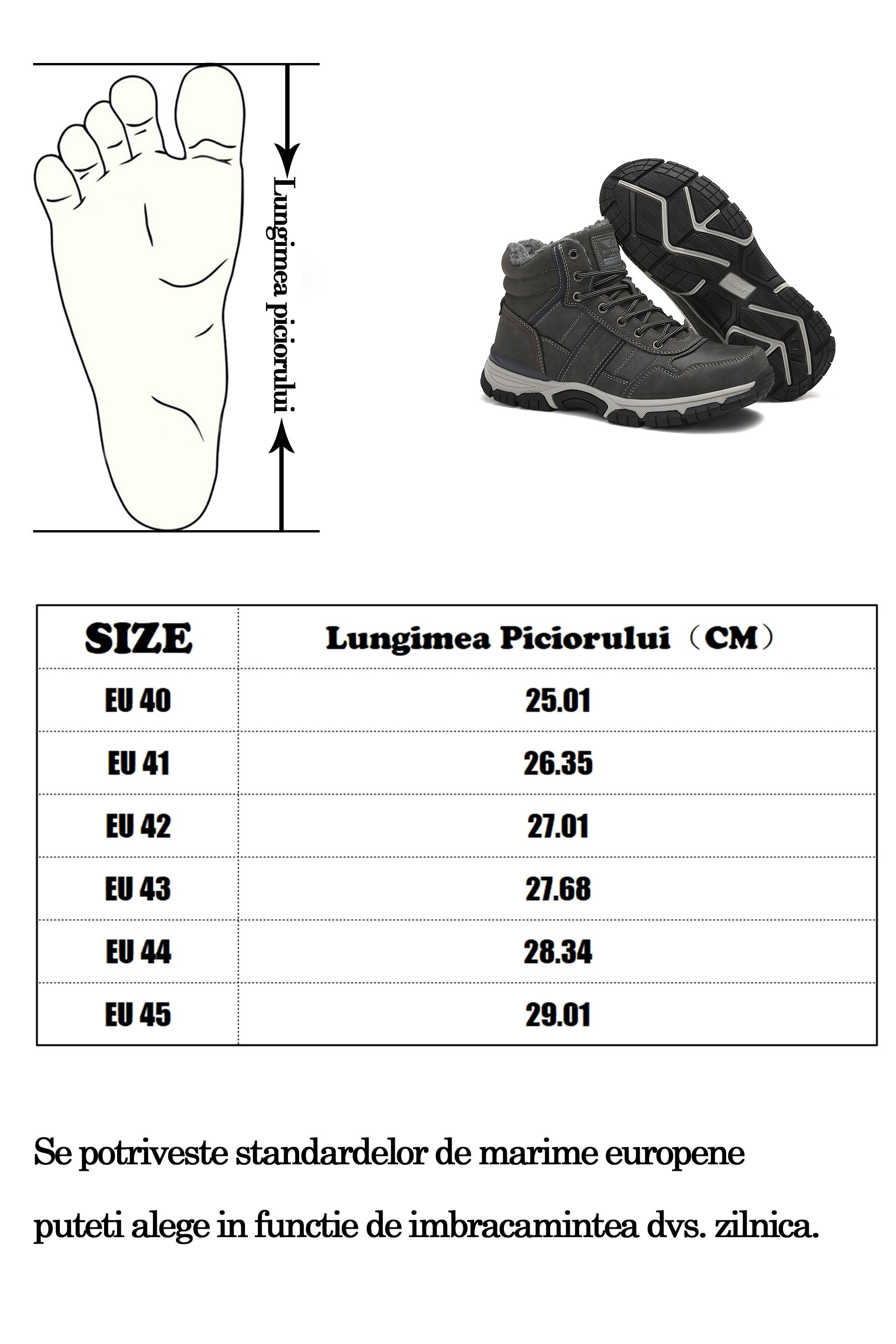 Ghete pentru Bărbați, Model Callum,Piele ecologica, Imblanite, Talpă Antiderapantă, Calduroase, Ax Boxing, Gri