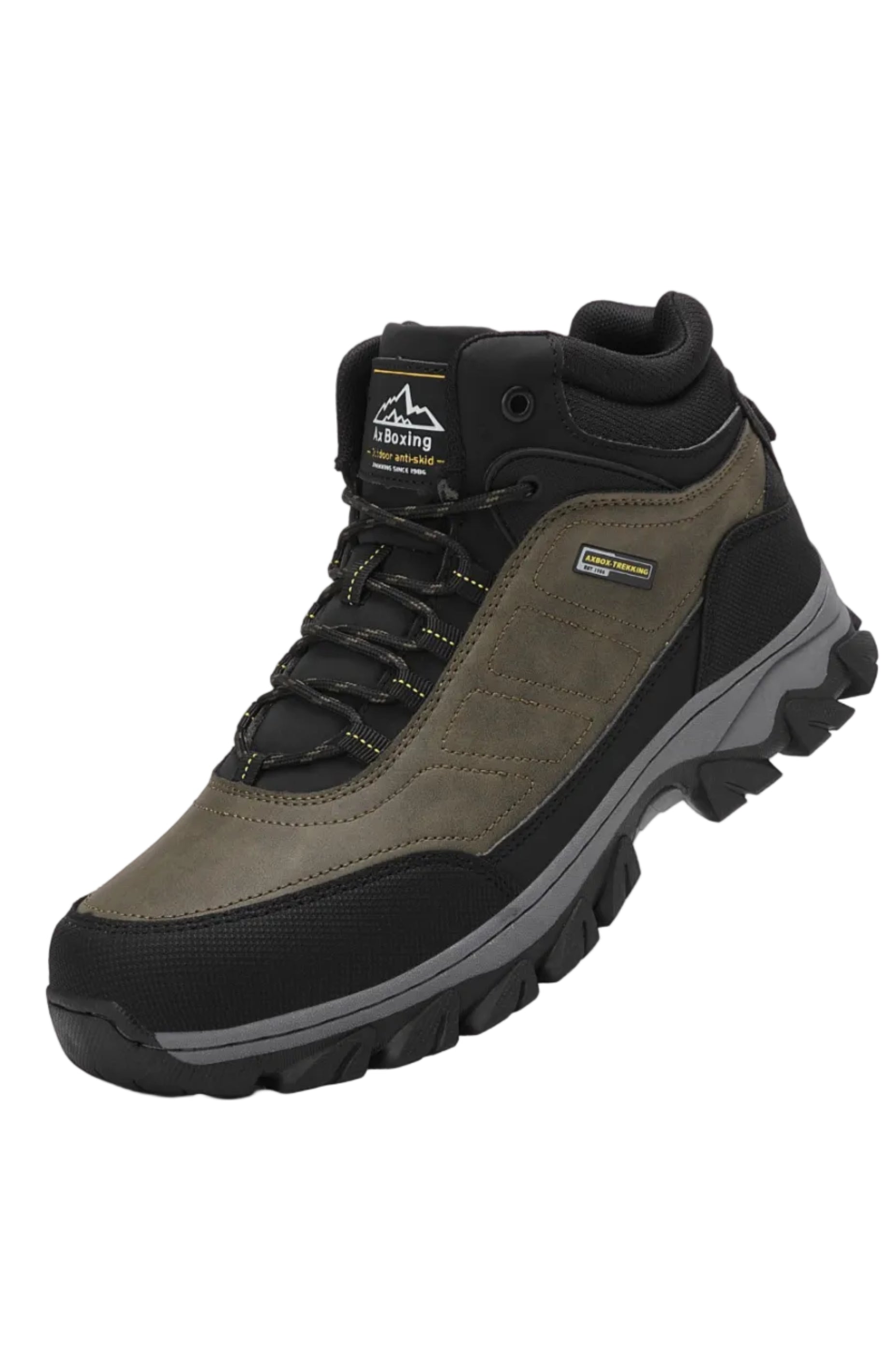 Ghete tip Bocanci pentru Barbati, Model Haris, Imblanite, Piele Premium, Talpa Cusuta- Antiderapanta, Ax Boxing, Khaki