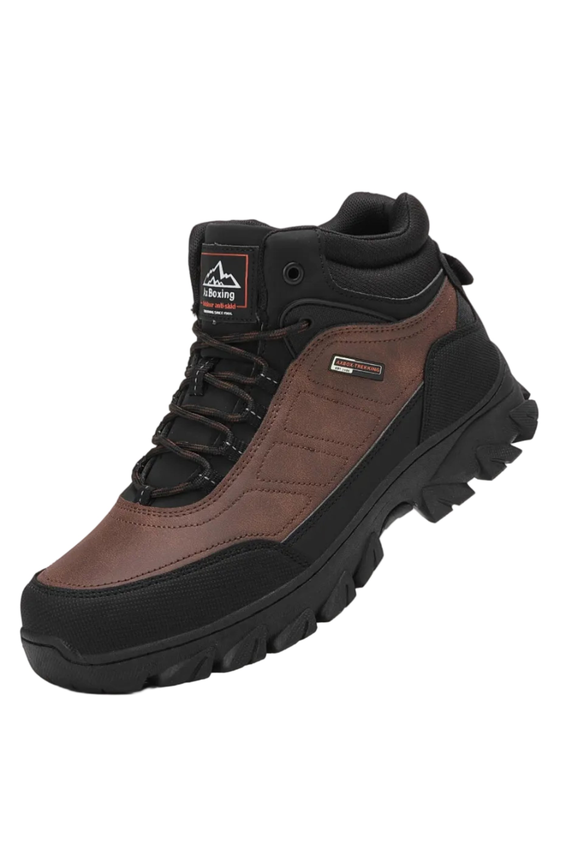 Ghete tip Bocanci pentru Barbati, Model Haris, Imblanite, Piele Premium, Talpa Cusuta- Antiderapanta, Ax Boxing, Maro