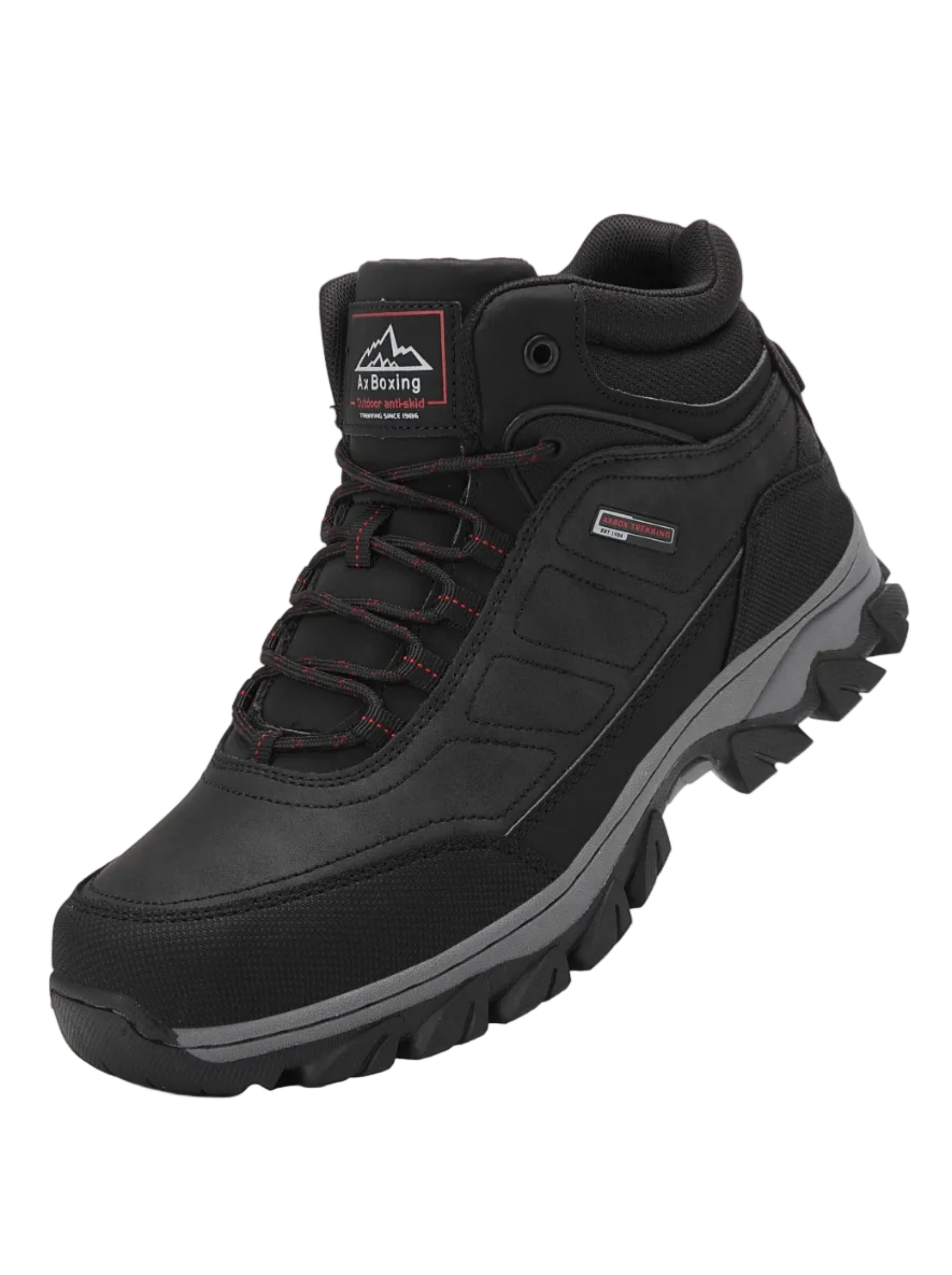 Ghete tip Bocanci pentru Barbati, Model Haris, Imblanite, Piele Premium, Talpa Cusuta- Antiderapanta, Ax Boxing, Negru