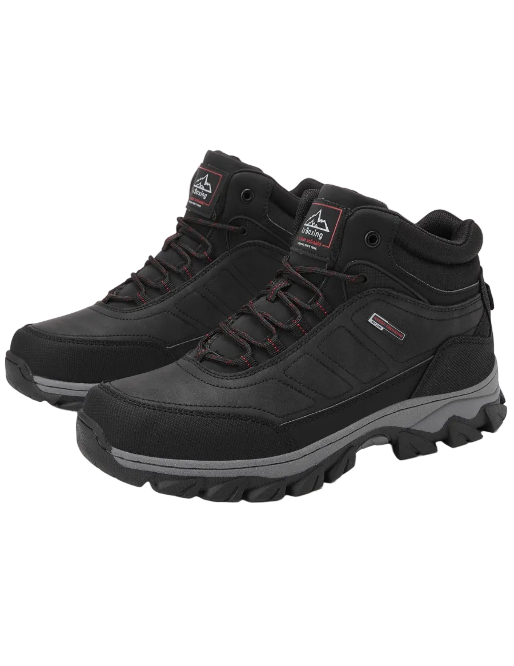 Ghete tip Bocanci pentru Barbati, Model Haris, Imblanite, Piele Premium, Talpa Cusuta- Antiderapanta, Ax Boxing, Negru