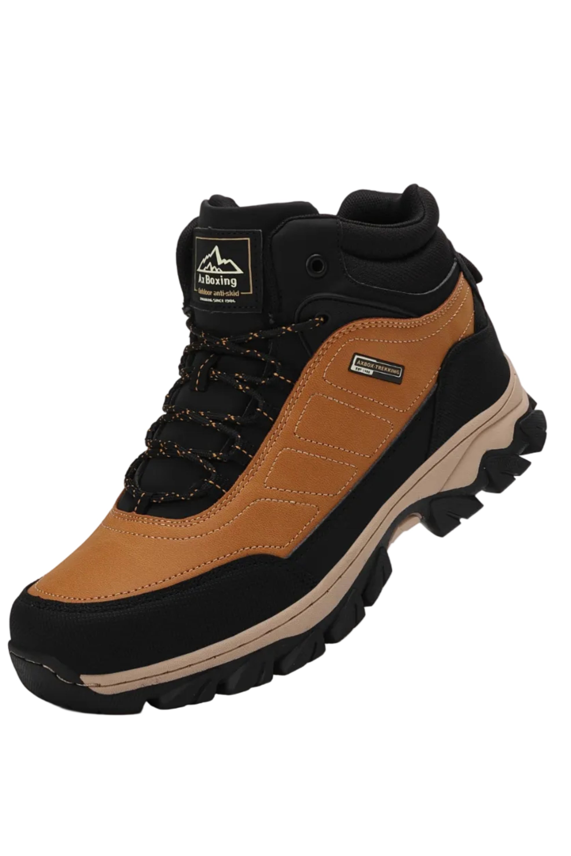 Ghete tip Bocanci pentru Barbati, Model Haris, Imblanite, Piele Premium, Talpa Cusuta- Antiderapanta, Ax Boxing, Camel