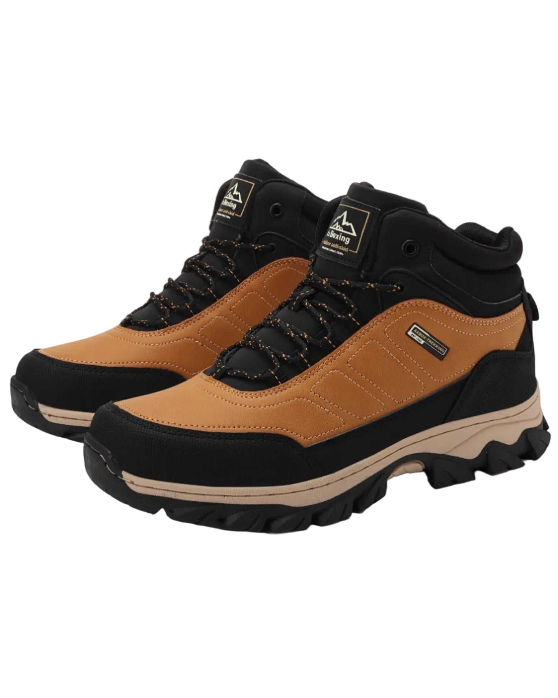 Ghete tip Bocanci pentru Barbati, Model Haris, Imblanite, Piele Premium, Talpa Cusuta- Antiderapanta, Ax Boxing, Camel