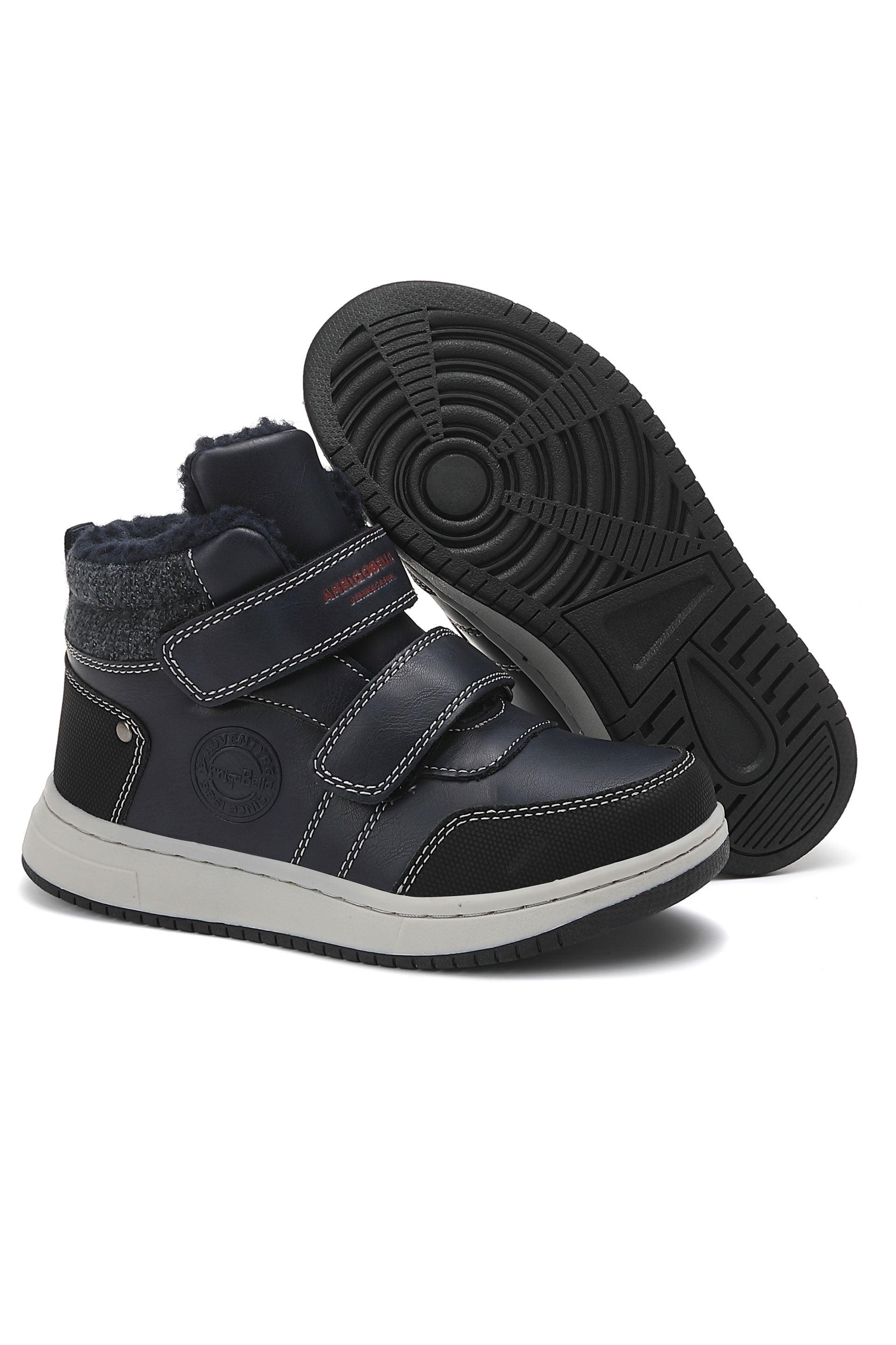 Ghete sport Elian pentru Copii, Imblanite, Piele ecologica, Inchidere cu Arici, Talpa cusuta, Confortabile si Calduroase Ax Boxing, Bleumarin