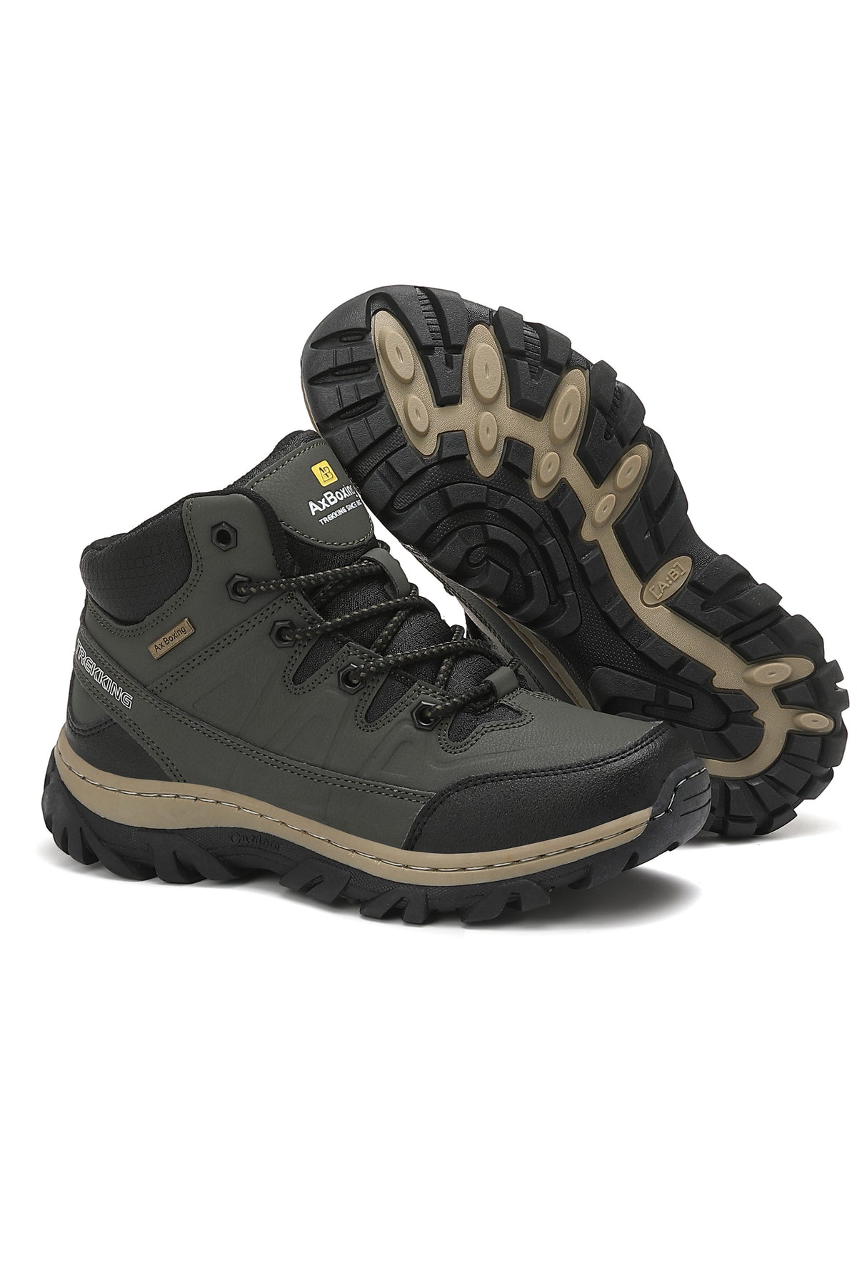 Bocanci imblaniti Barbati, Model Doris, Talpa Cusuta si Antiderapanta, Piele ecologica Premium, Ax Boxing, Khaki