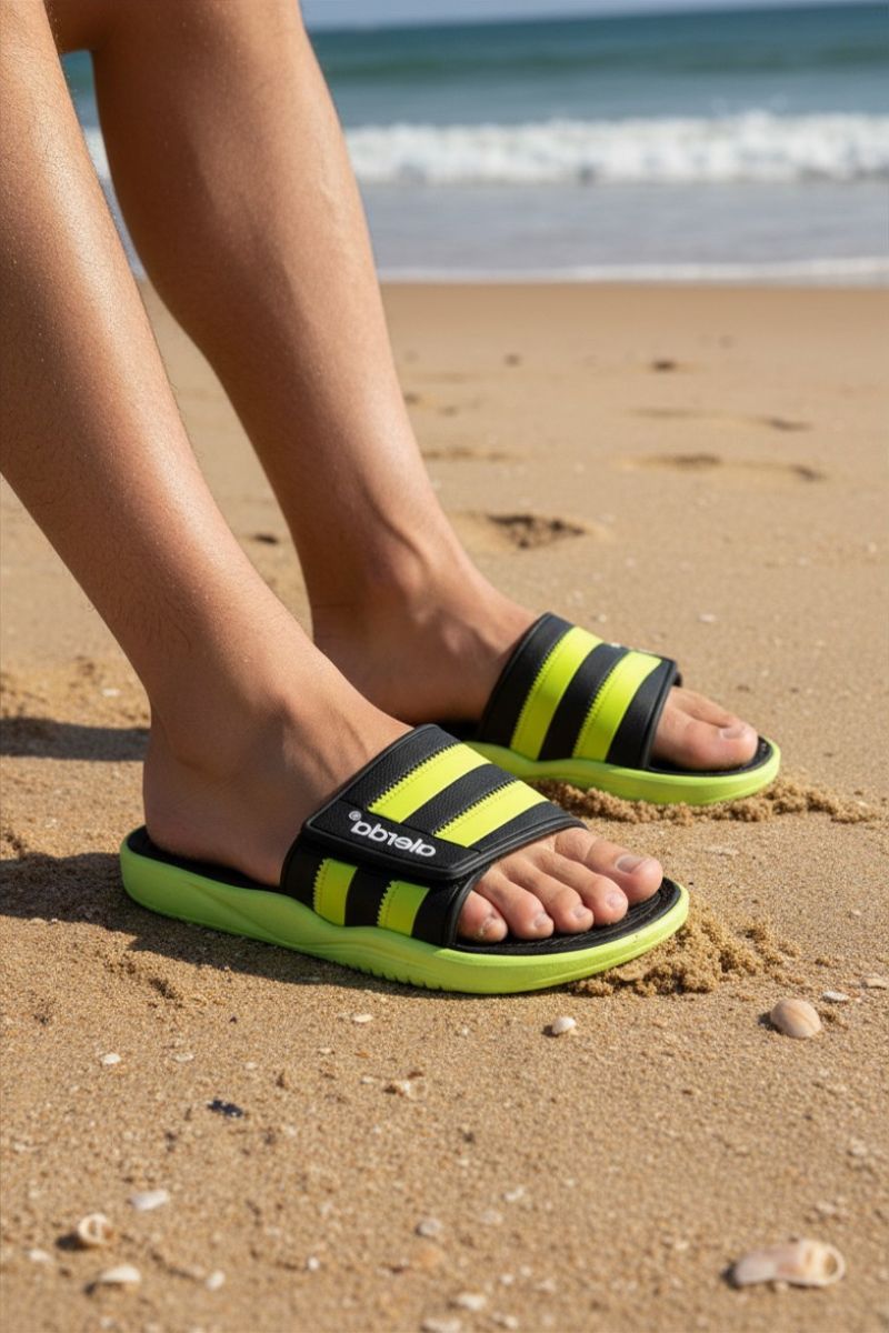 Papuci Bărbați, model Dorin, Confortabili cu Arici – Talpă Moale din Spumă EVA, Material Textil Flexibil, Casual Sport pentru Exterior și Utilizare Zilnică, Aierda, Negru-verde
