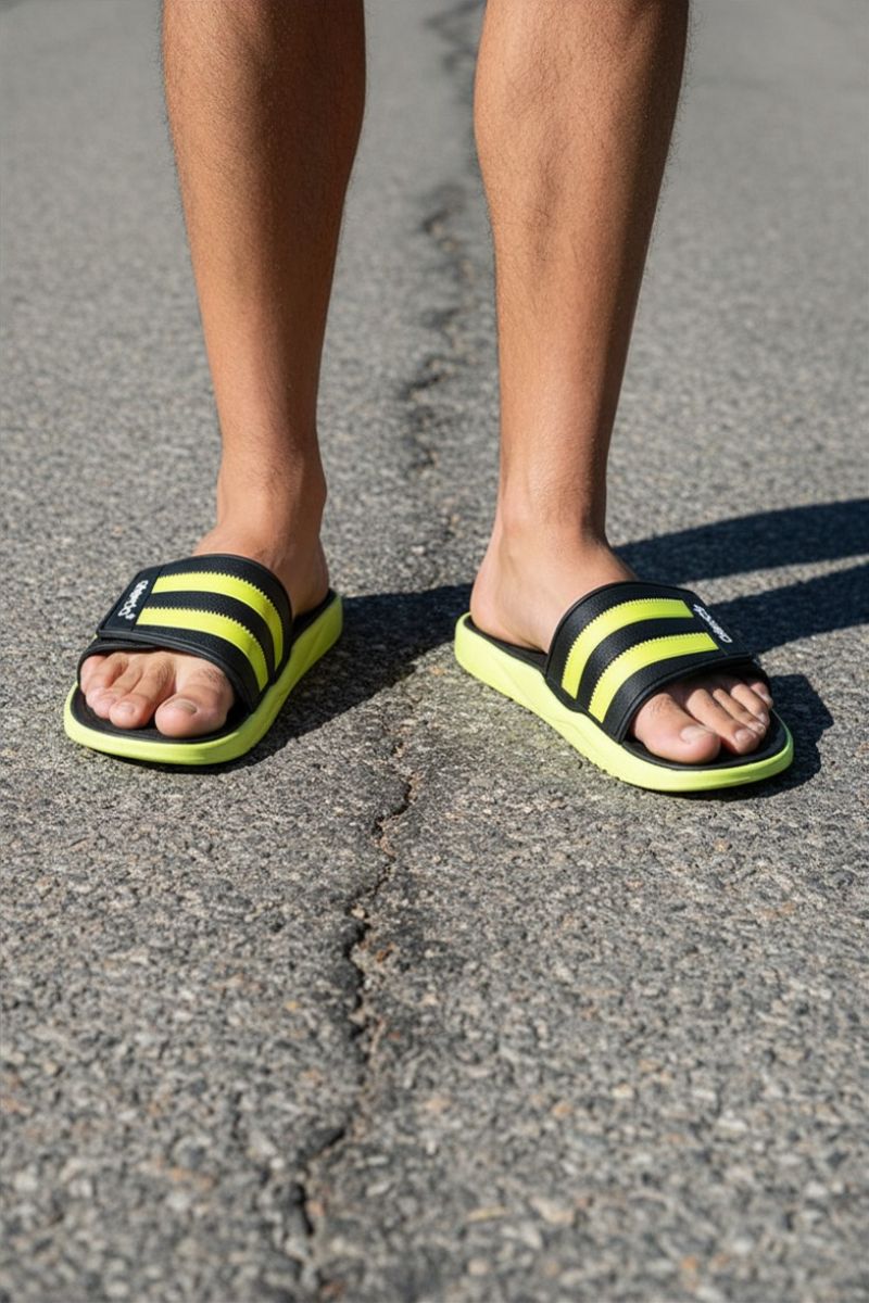 Papuci Bărbați, model Dorin, Confortabili cu Arici – Talpă Moale din Spumă EVA, Material Textil Flexibil, Casual Sport pentru Exterior și Utilizare Zilnică, Aierda, Negru-verde