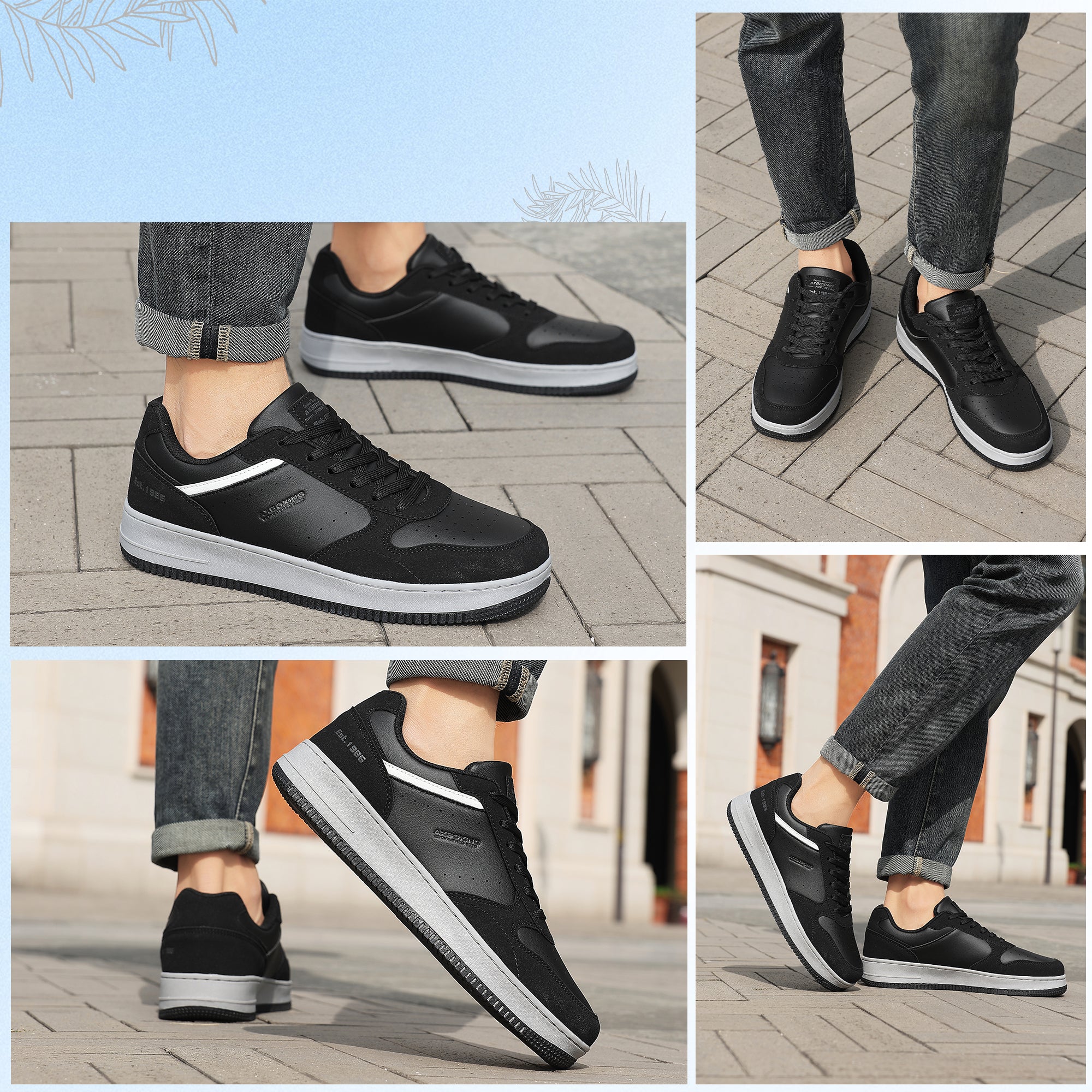 Adidasi Casual pentru Bărbați, Model Gavin, Piele Ecologică Premium, Talpă Groasă Cusută, AX Boxing, Negru